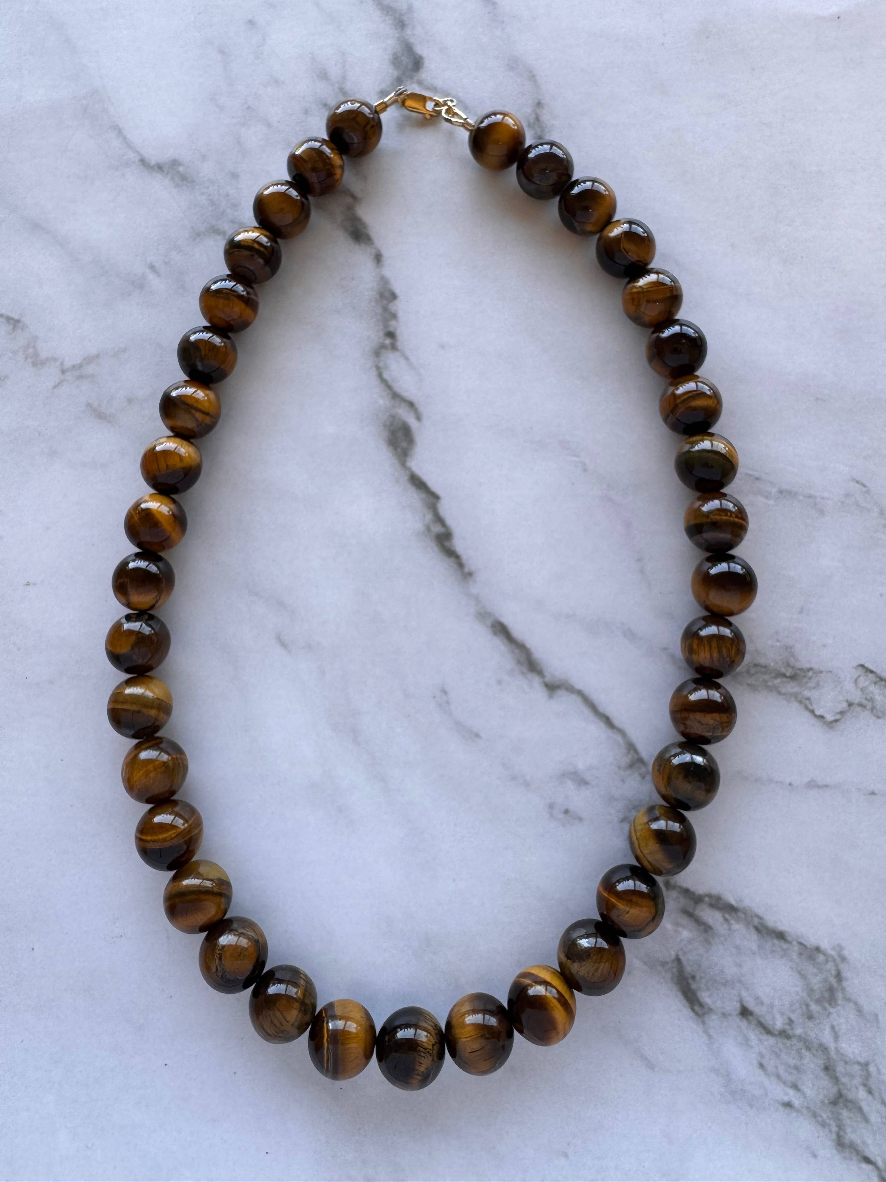 Bessie Chunky Beaded Necklace: Pink Tigers Eye, photo 4 of 7