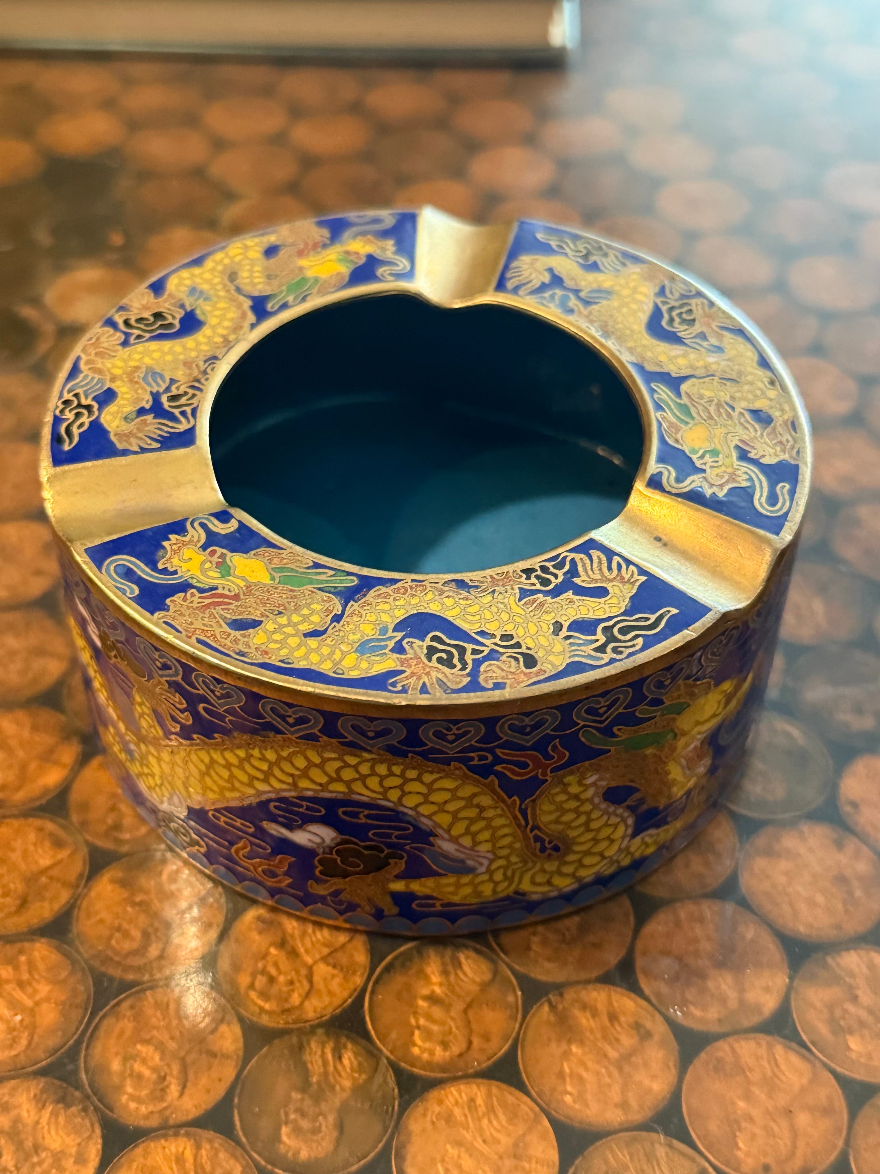 Blue & Gold Chinese Ash Tray