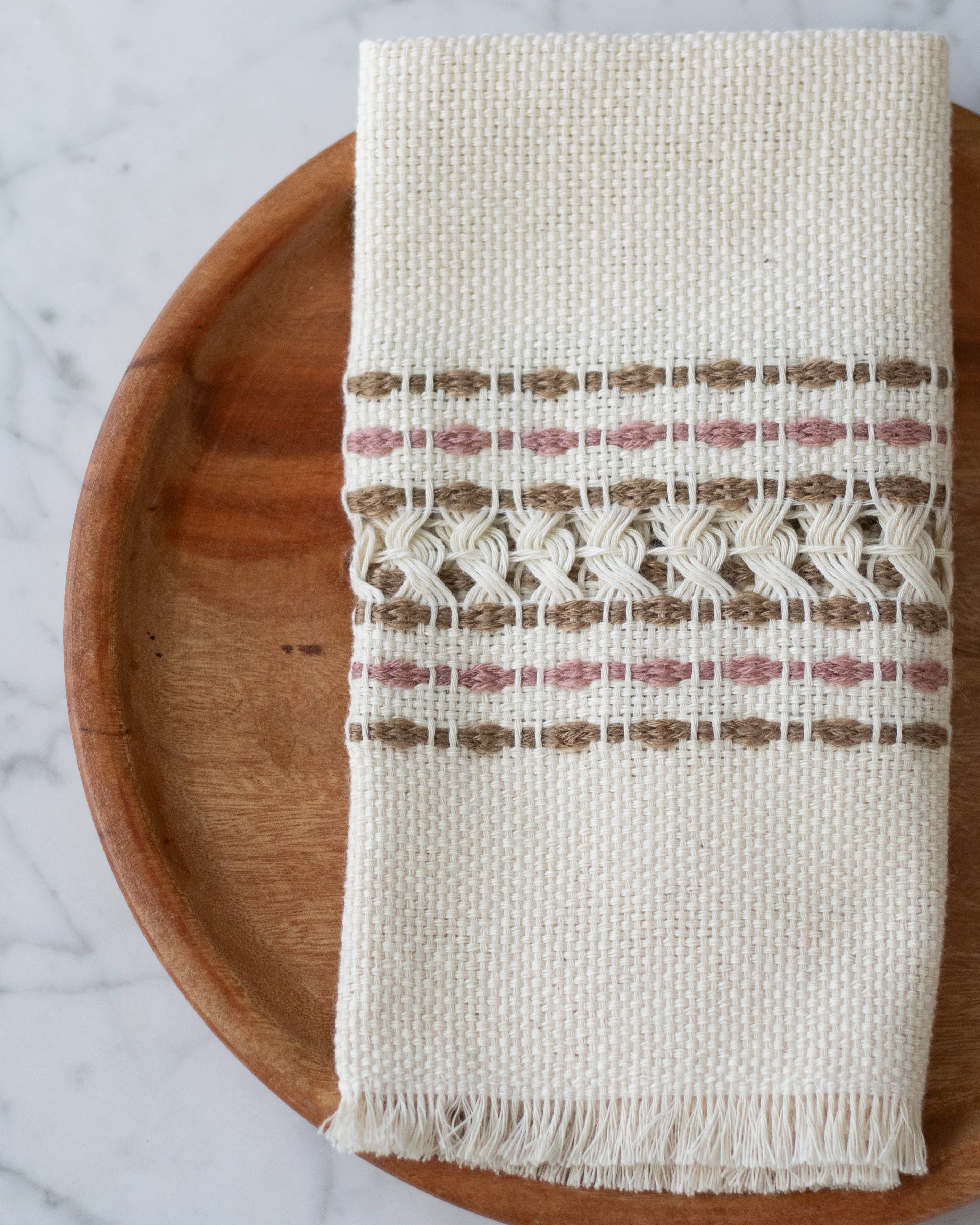 Handwoven Cotton Napkin - Pink and Brown, photo 1 of 5