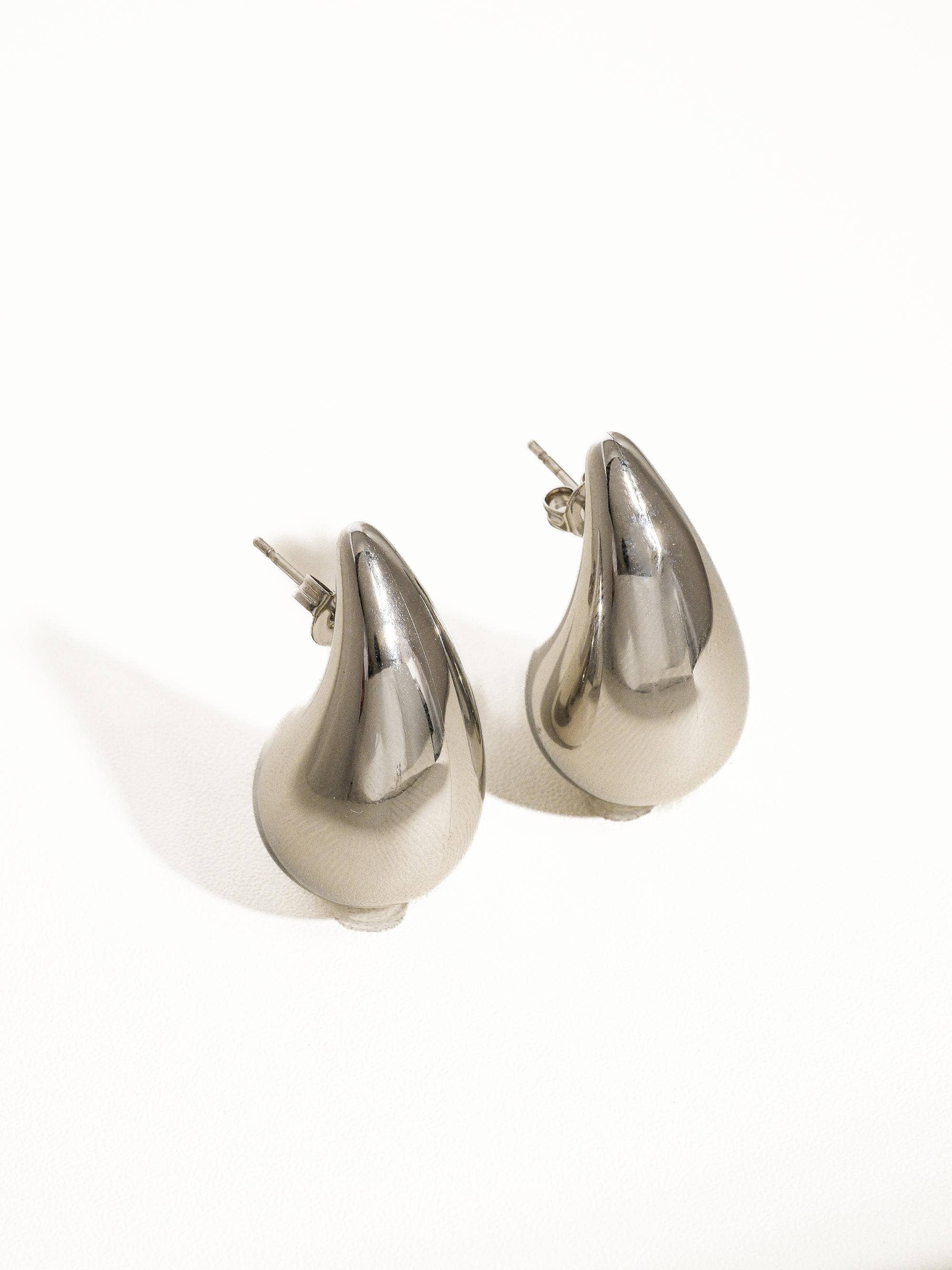 Colette 18K Gold Non-Tarnish Large Huggie Droplet Earring: Silver, photo 7 of 7