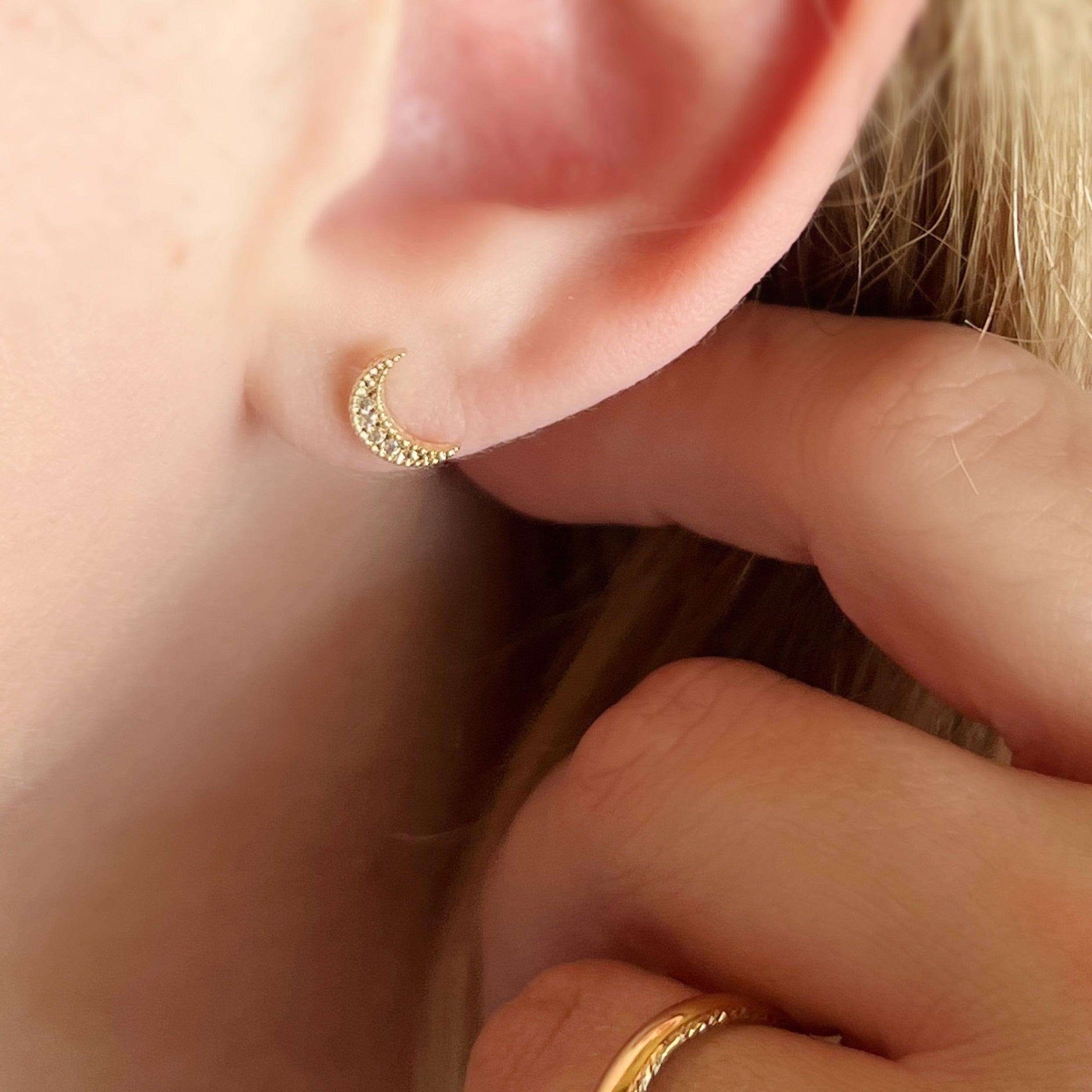 18k Gold Filled Crescent Moon Studs, photo 2 of 4