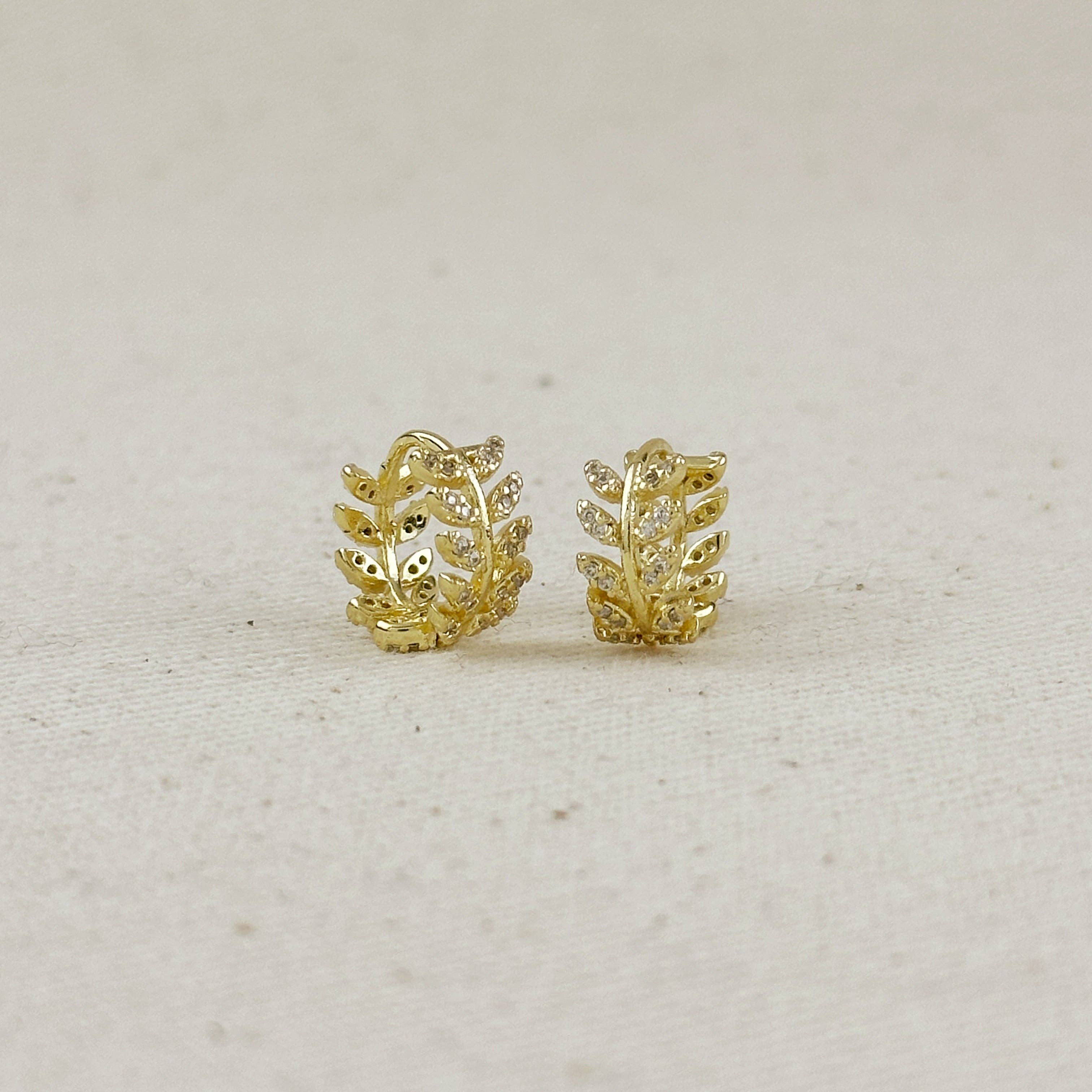 18k Gold Filled CZ Leaf Clicker Hoop Earrings, photo 1 of 8