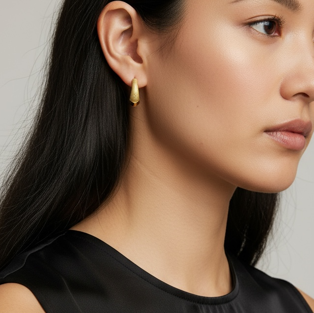 18k Gold Filled Textured Clicker Hoop Earrings: 15mm, photo 2 of 4