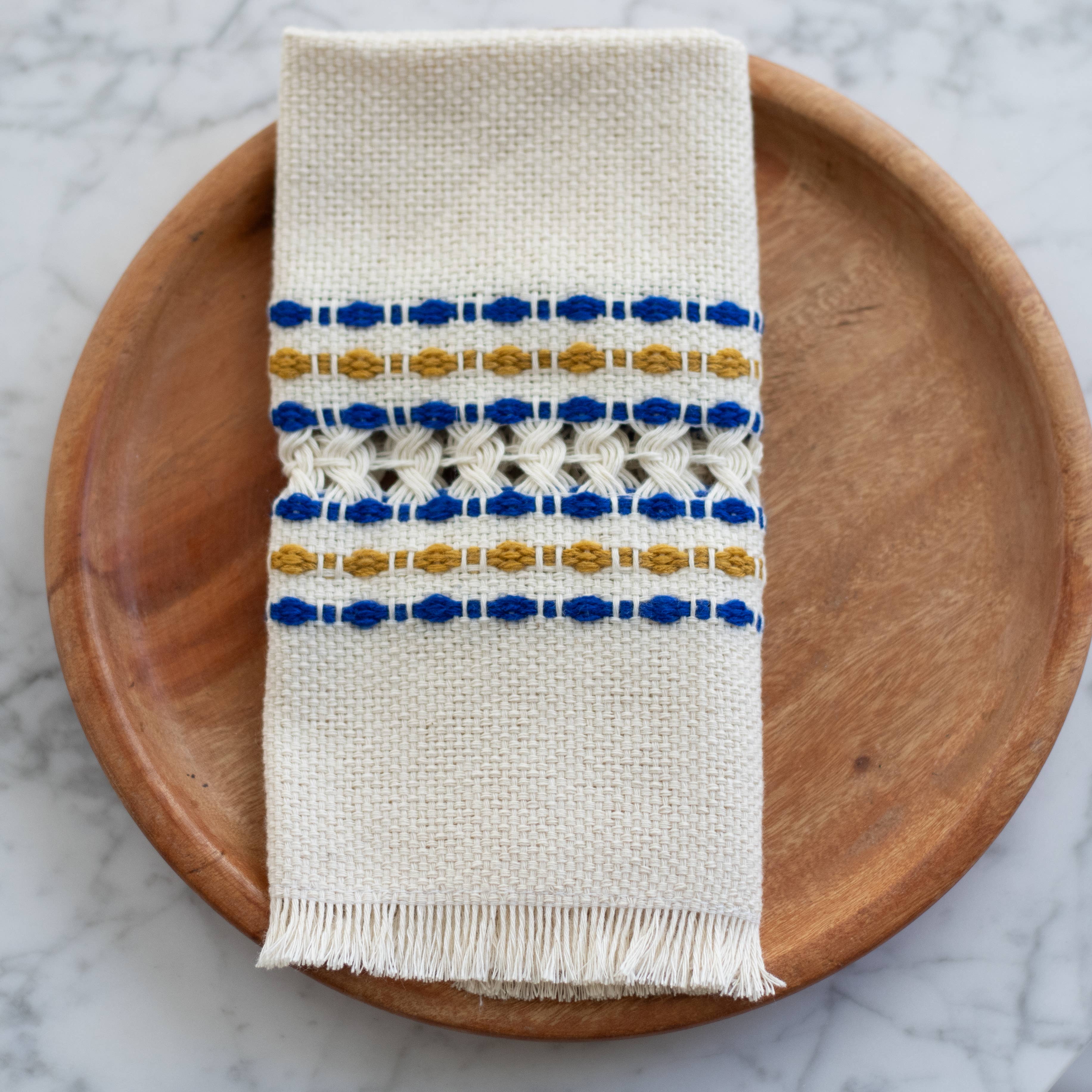Handwoven Cotton Napkin - Blue and Yellow, photo 4 of 4