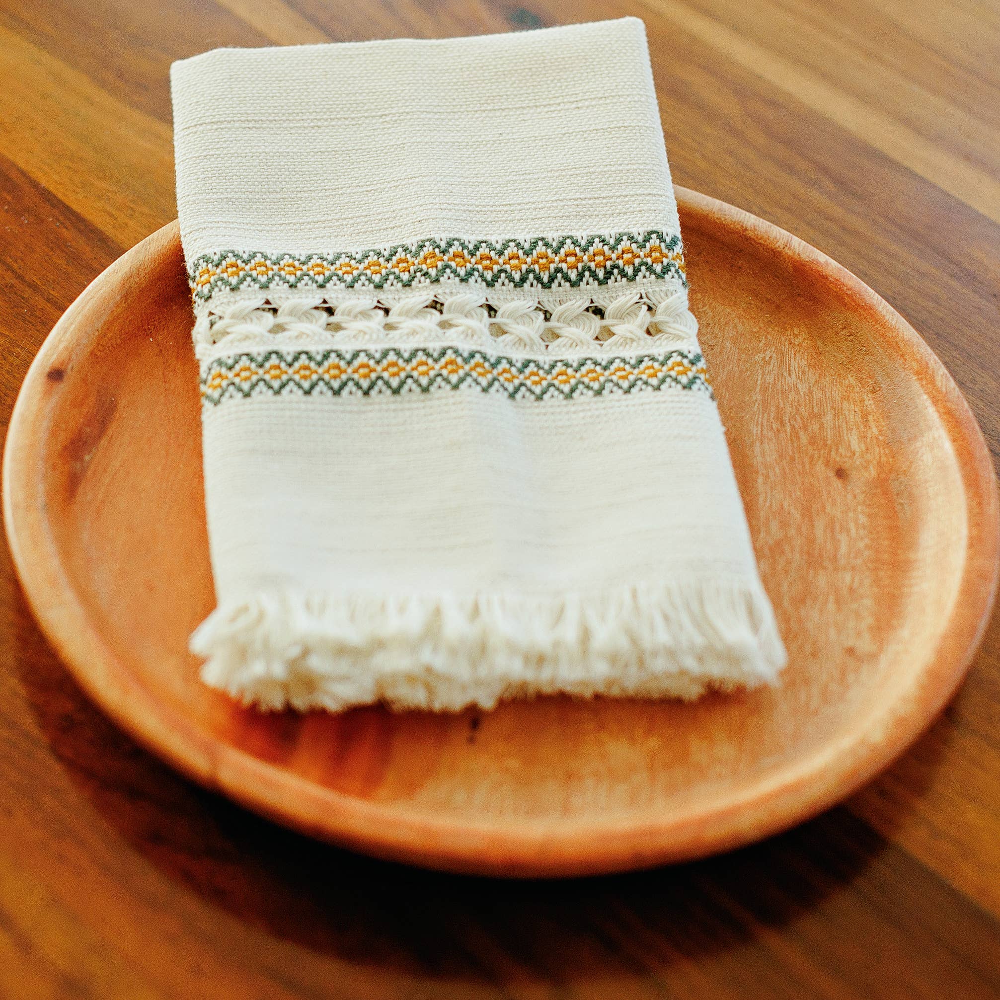 Handwoven Cotton Napkin - Olive and Mustard, photo 1 of 3