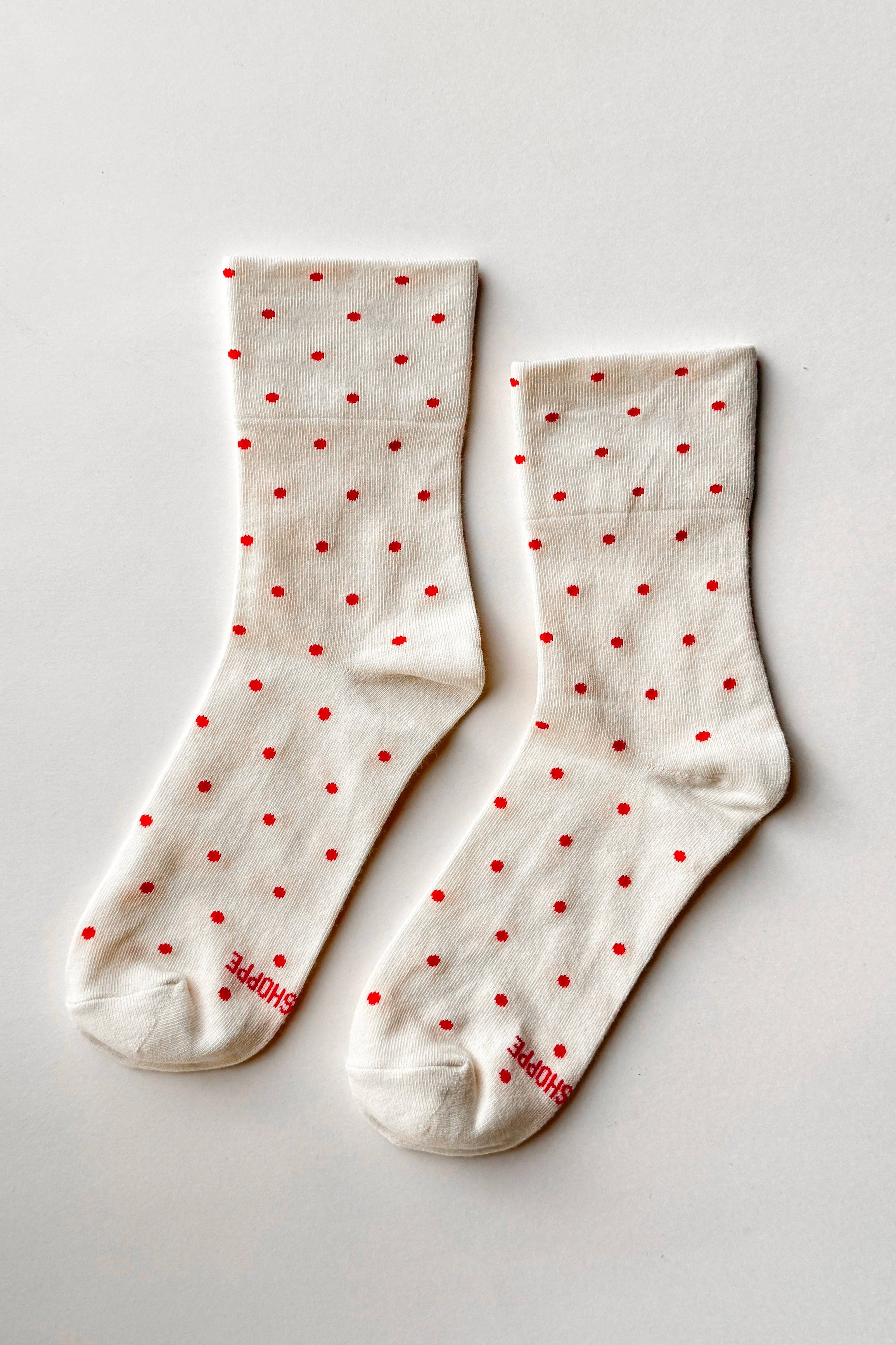 Polka Dot Sneaker Socks: CREAM/RED, photo 1 of 4