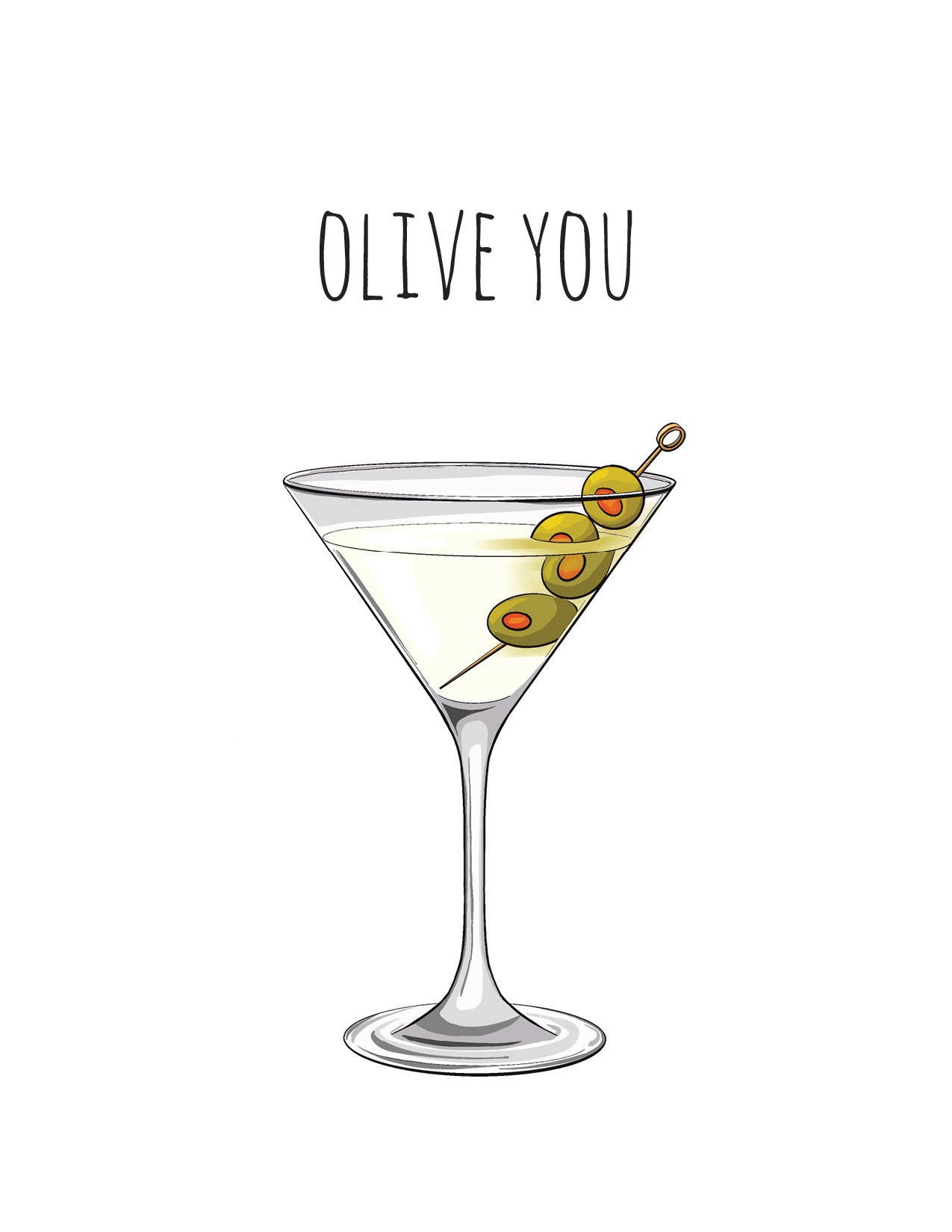 Olive You Hand Illustrated Love Card, photo 2 of 3