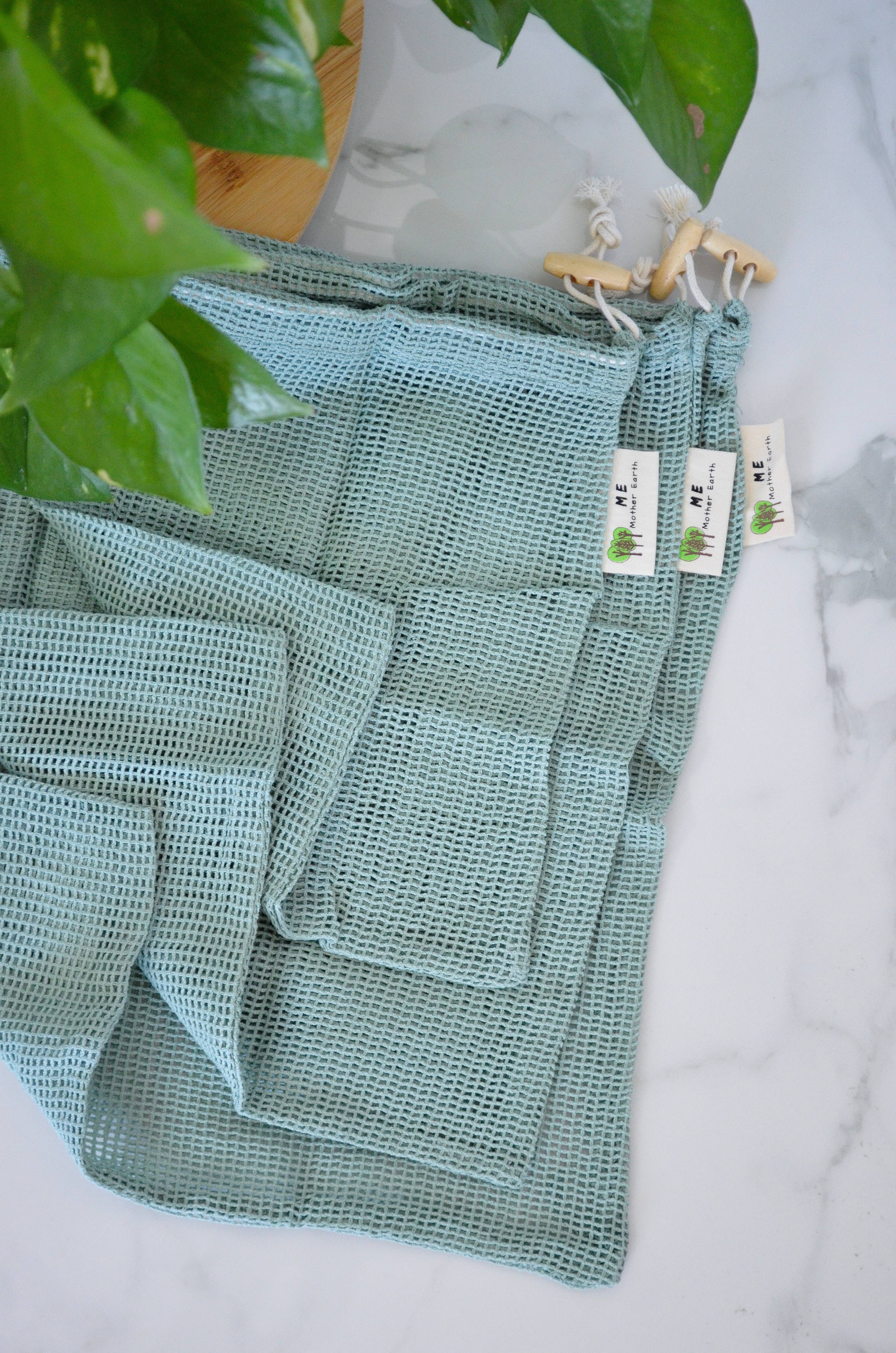 Organic Cotton Mesh Produce Bags- 3 Pack: Sage Green, photo 1 of 6