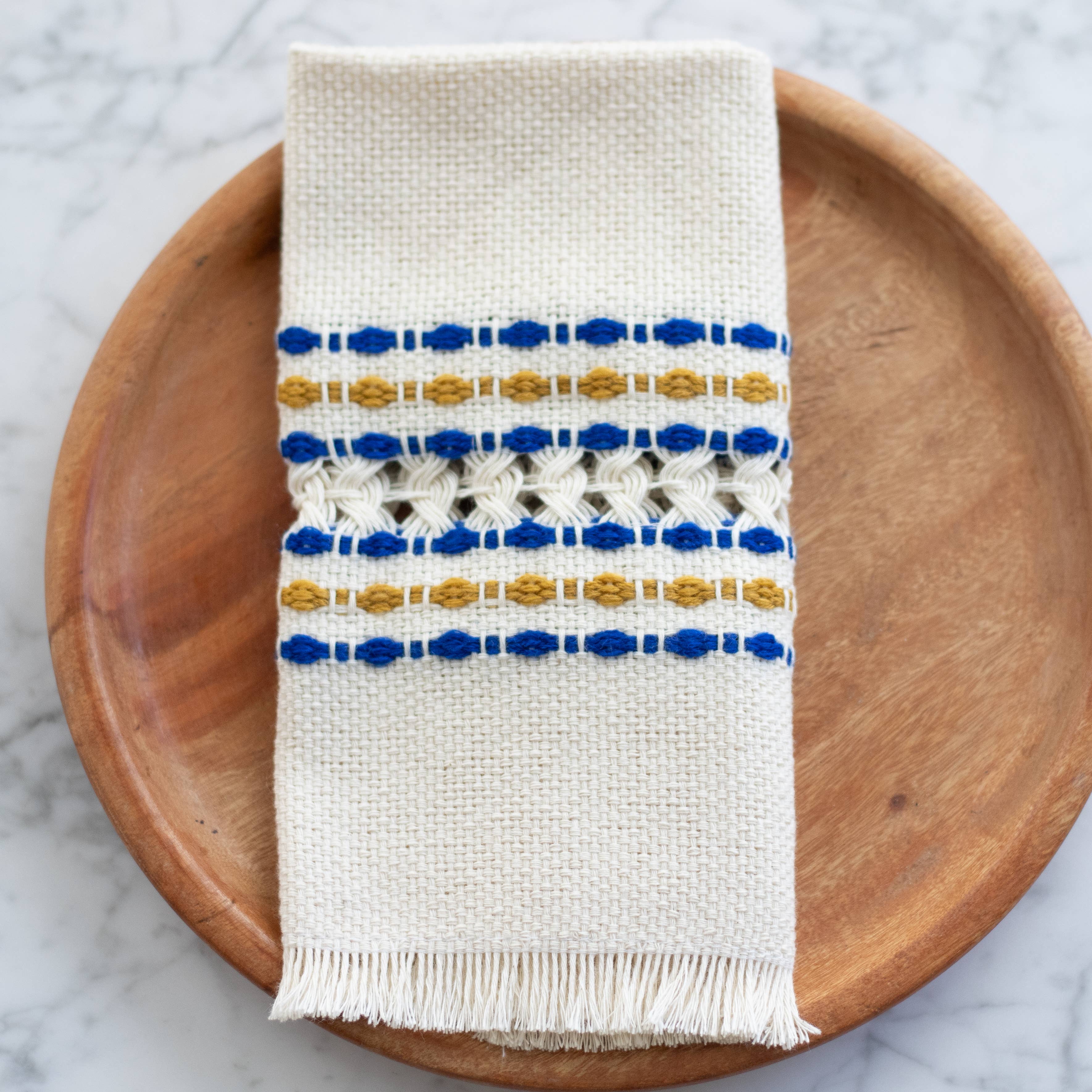 Handwoven Cotton Napkin - Blue and Yellow, photo 1 of 4