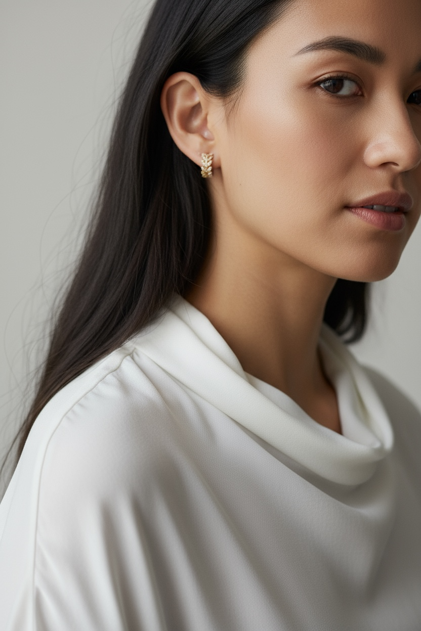 18k Gold Filled CZ Leaf Clicker Hoop Earrings, photo 8 of 8