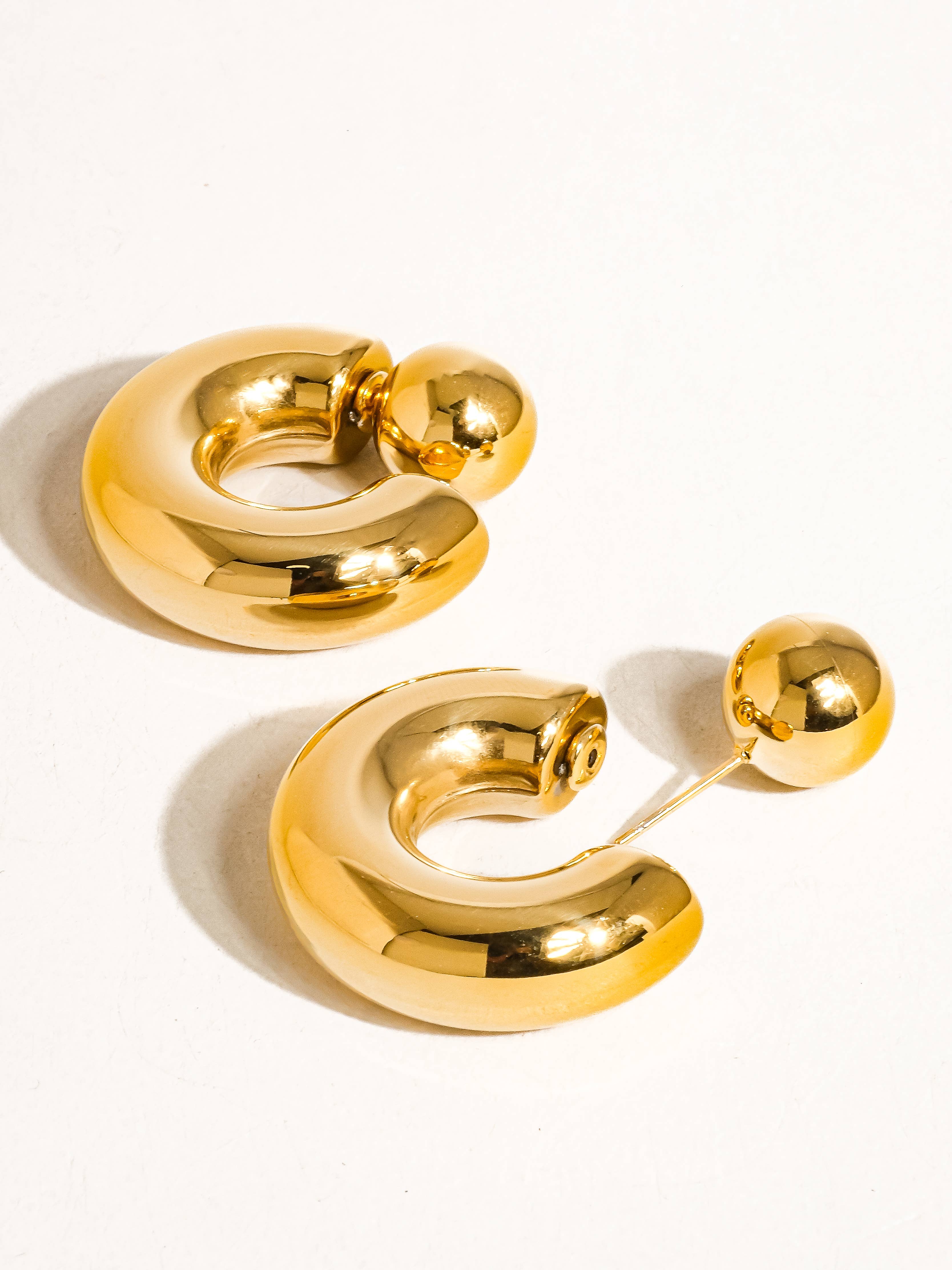 Fernanda 16K Gold Non-Tarnish Ball C Hoop Earring: Yellow Gold, photo 2 of 4