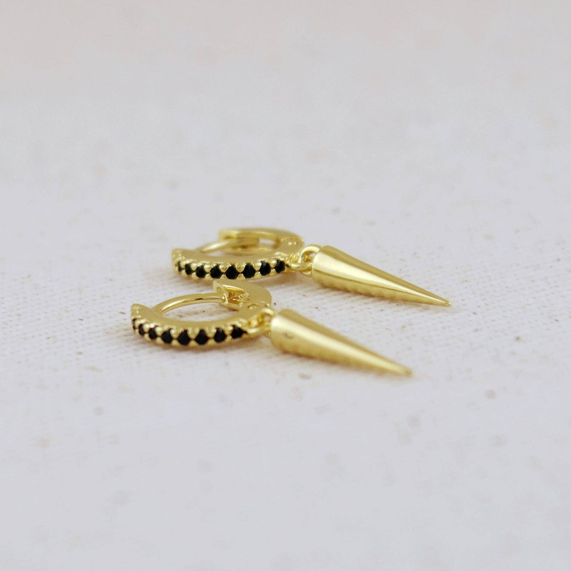 18k Gold Filled Black CZ Hoop Earrings With Spike Drop, photo 3 of 6