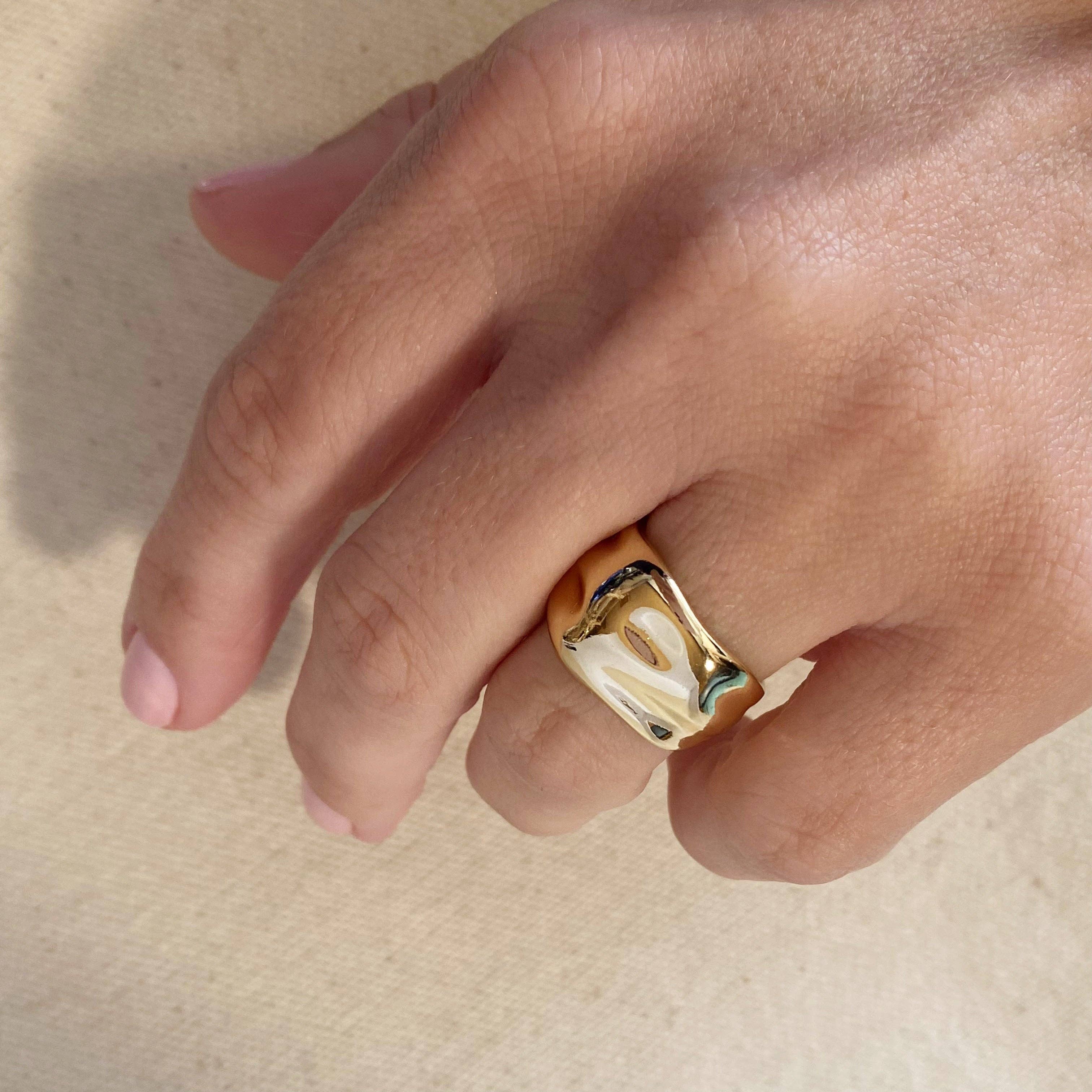 Size 7 - 18k Gold Filled Wavy Wide Band Ring, photo 2 of 5