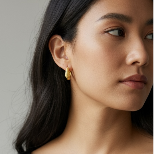 18k Gold Filled Textured Clicker Hoop Earrings: 15mm, photo 3 of 4