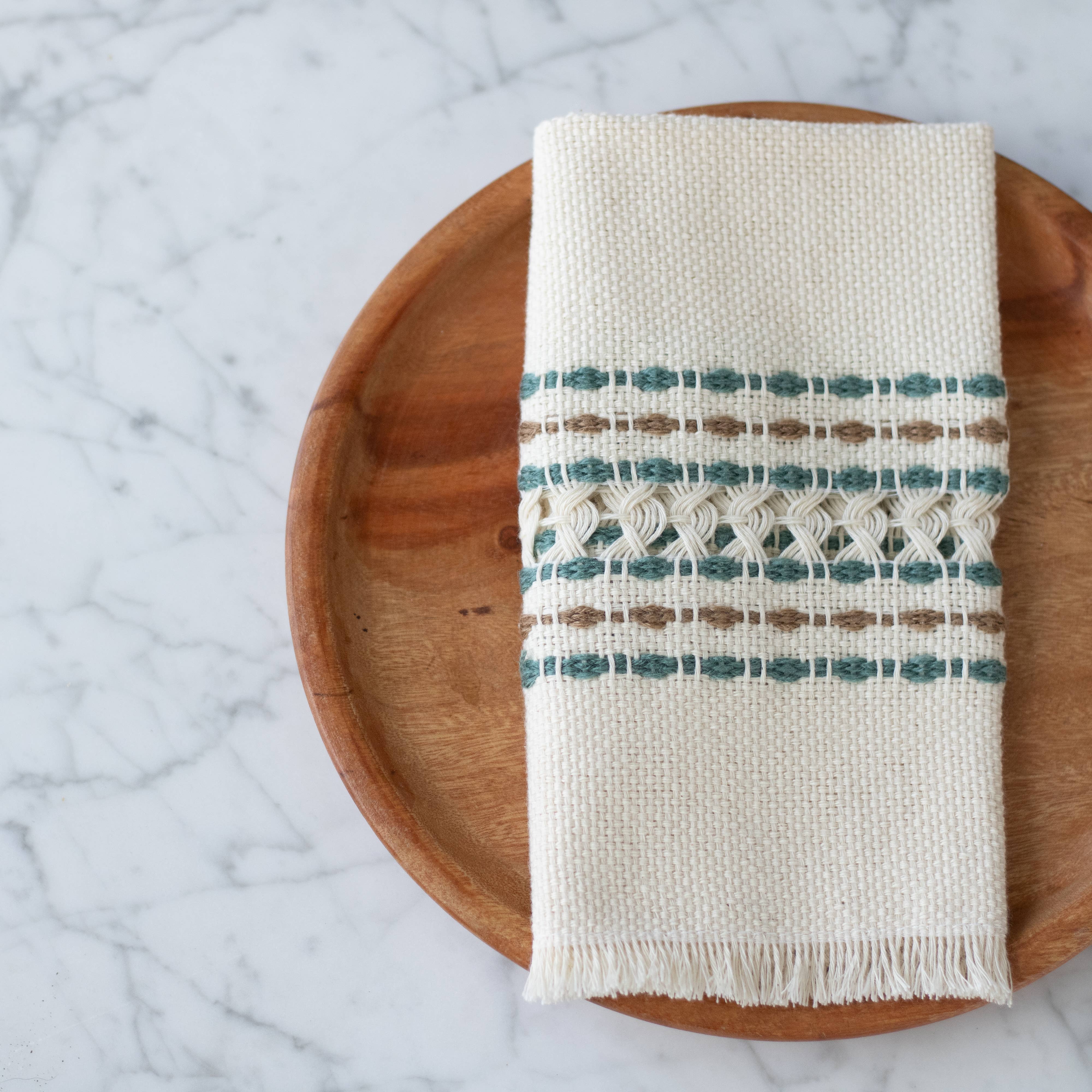 Handwoven Cotton Napkin - Green and Brown, photo 1 of 4