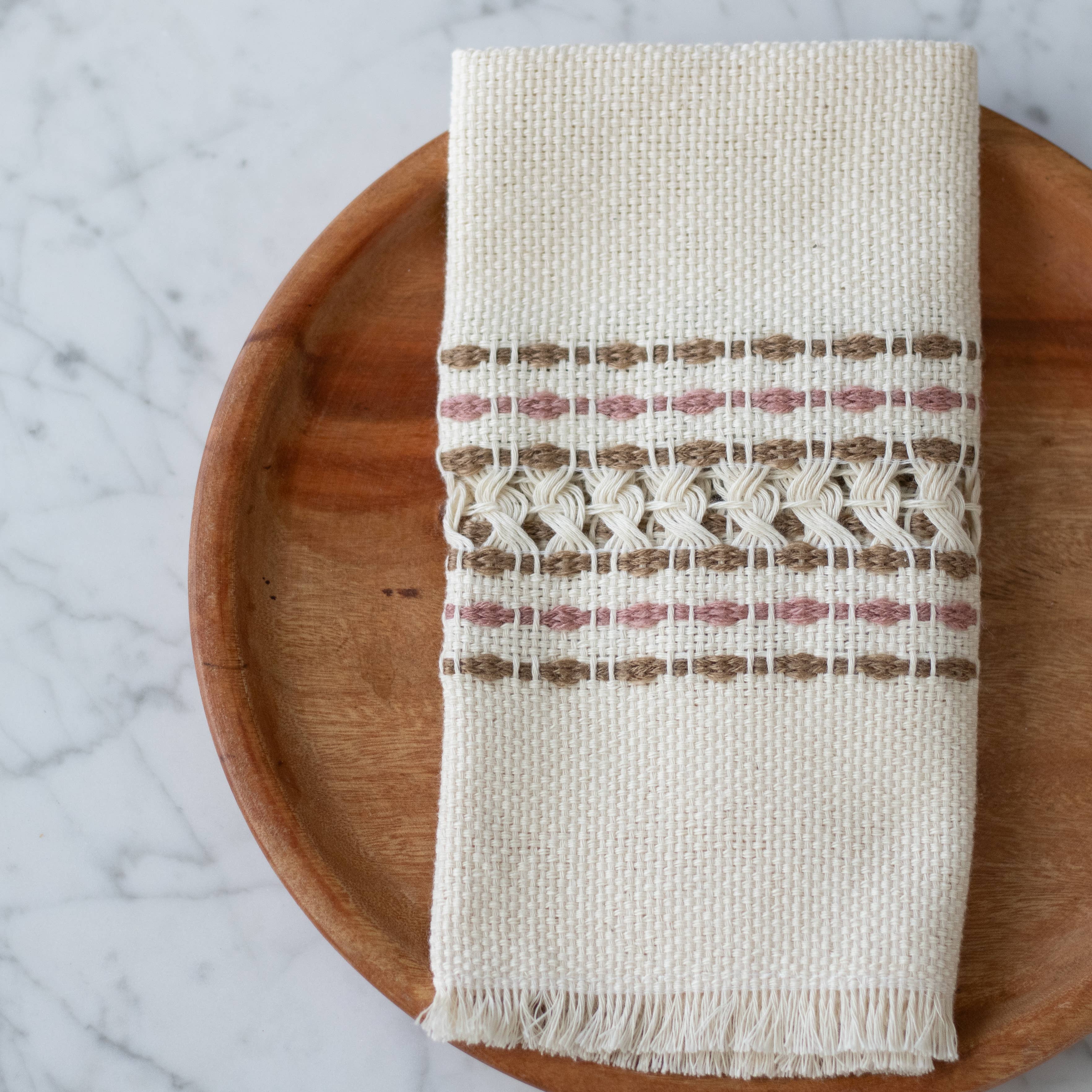 Handwoven Cotton Napkin - Pink and Brown, photo 2 of 5
