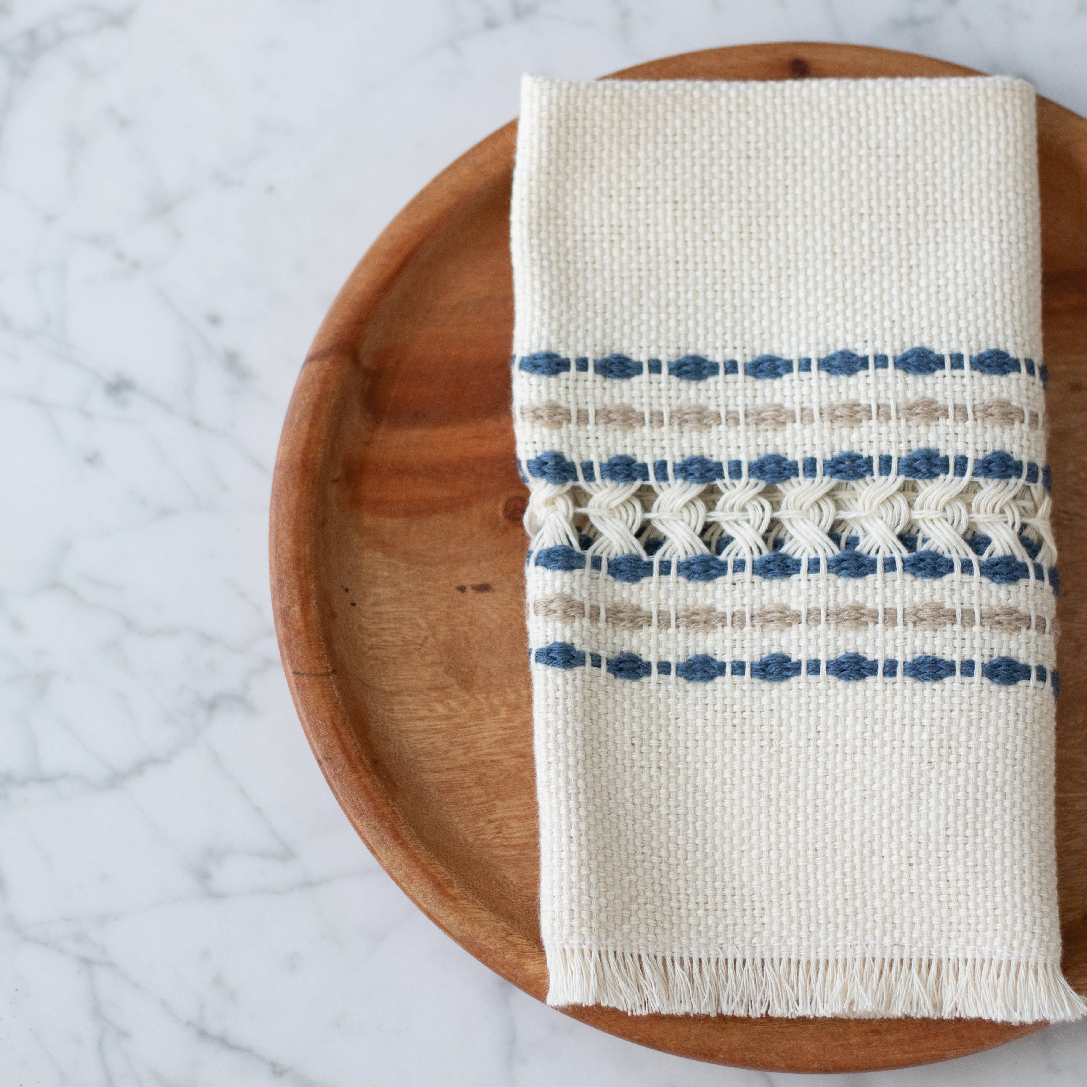 Handwoven Cotton Napkin - Blue and Tan, photo 3 of 6