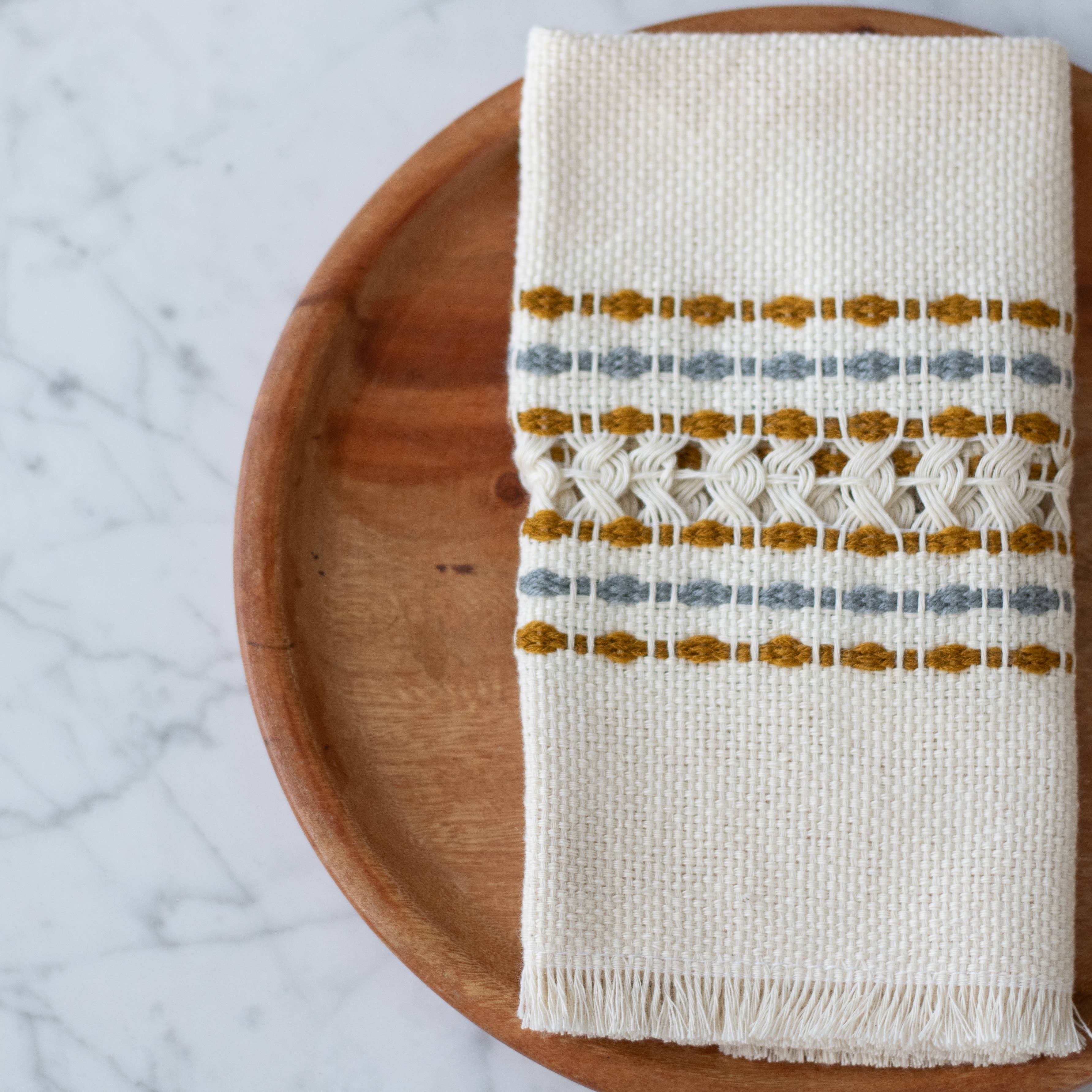 Handwoven Cotton Napkin - Yellow and Grey, photo 3 of 4