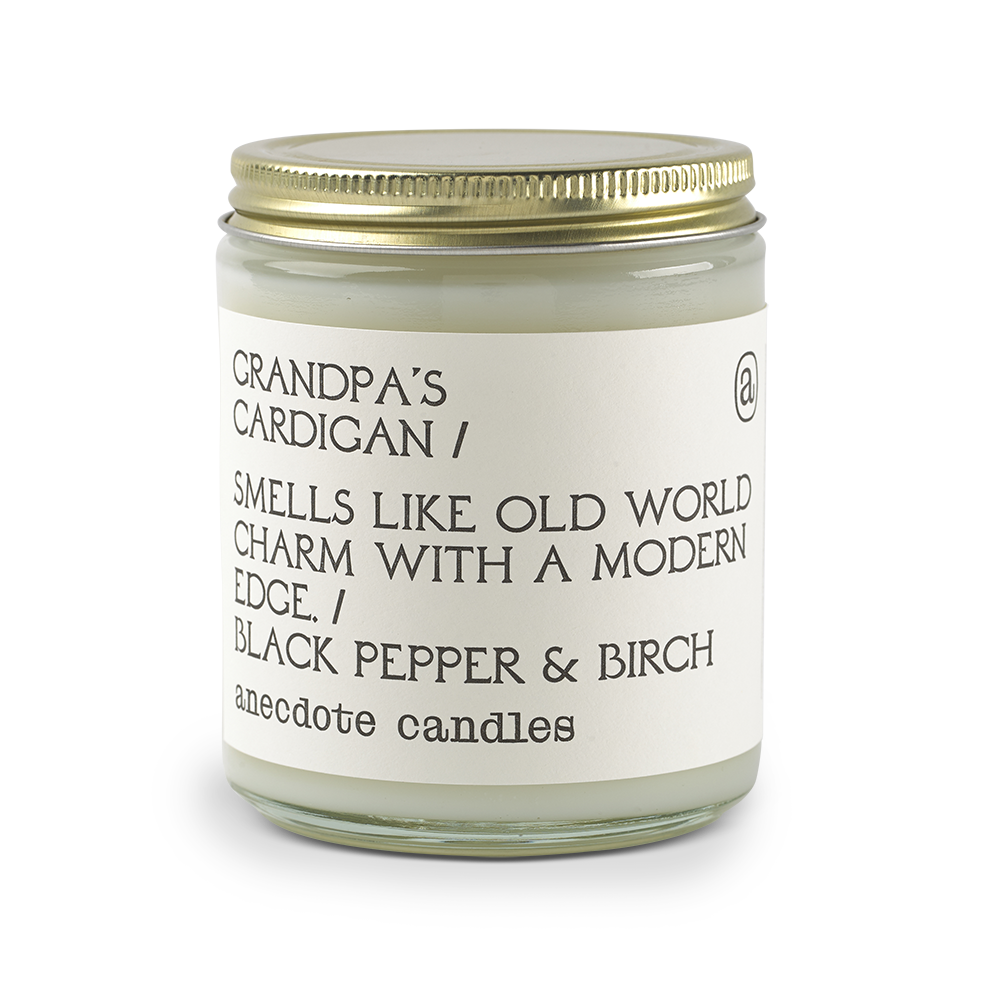 Grandpa’s Cardigan (Black Pepper & Birch) Glass Jar Candle