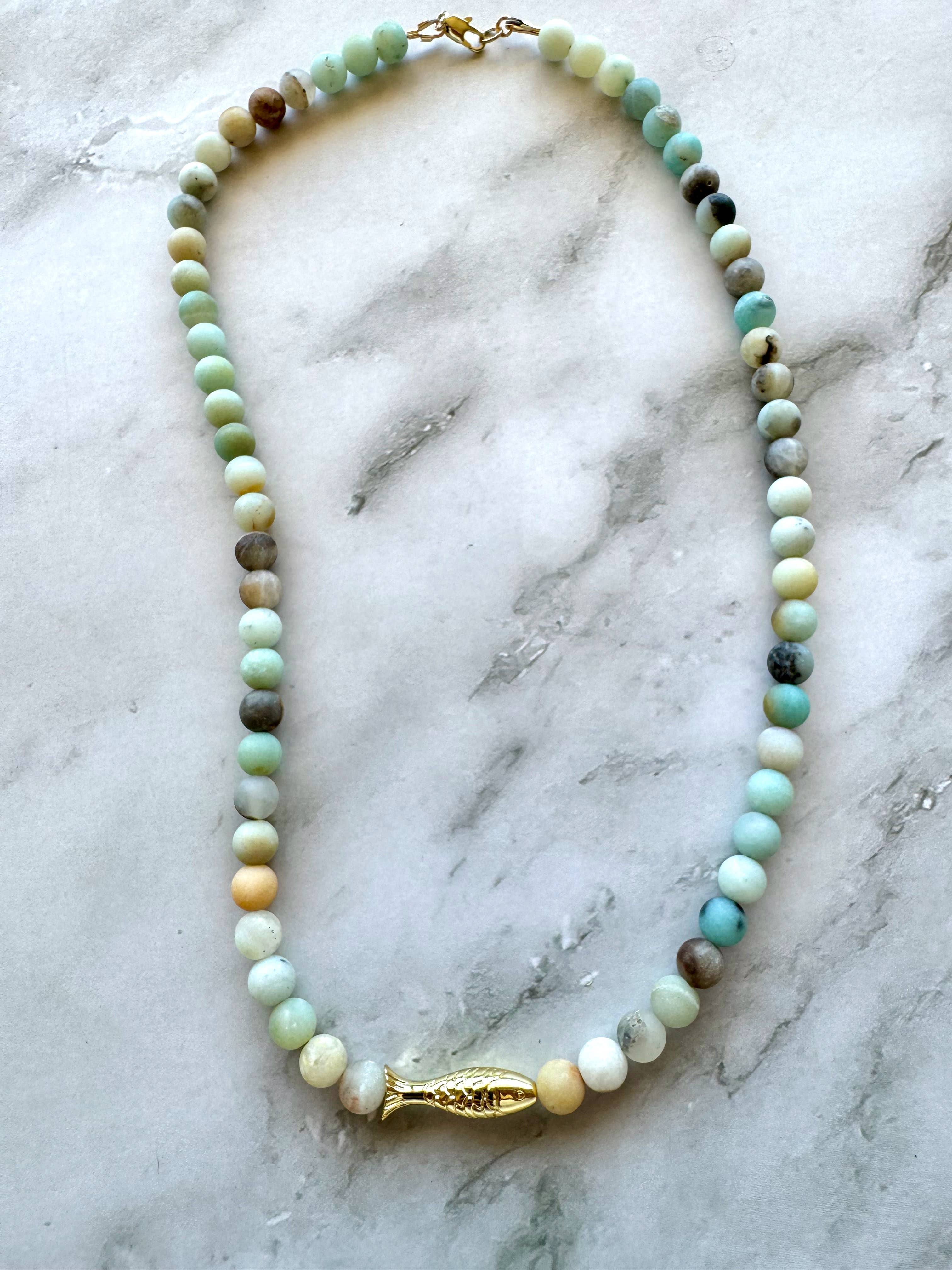 Ashia Beaded Fish Necklace: Amazonite, photo 1 of 8