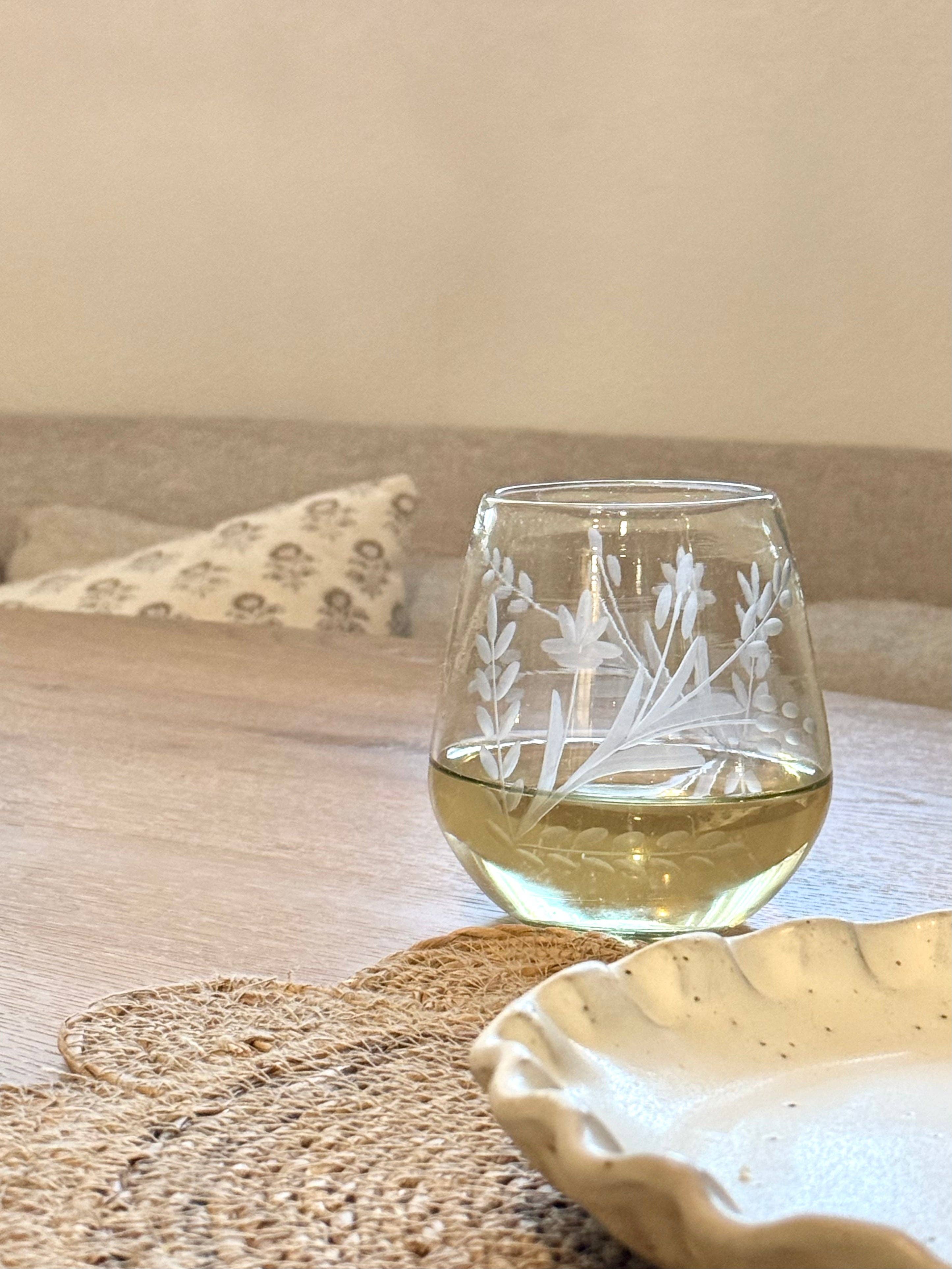 Hand-etched Blown Oval Glass, photo 3 of 4