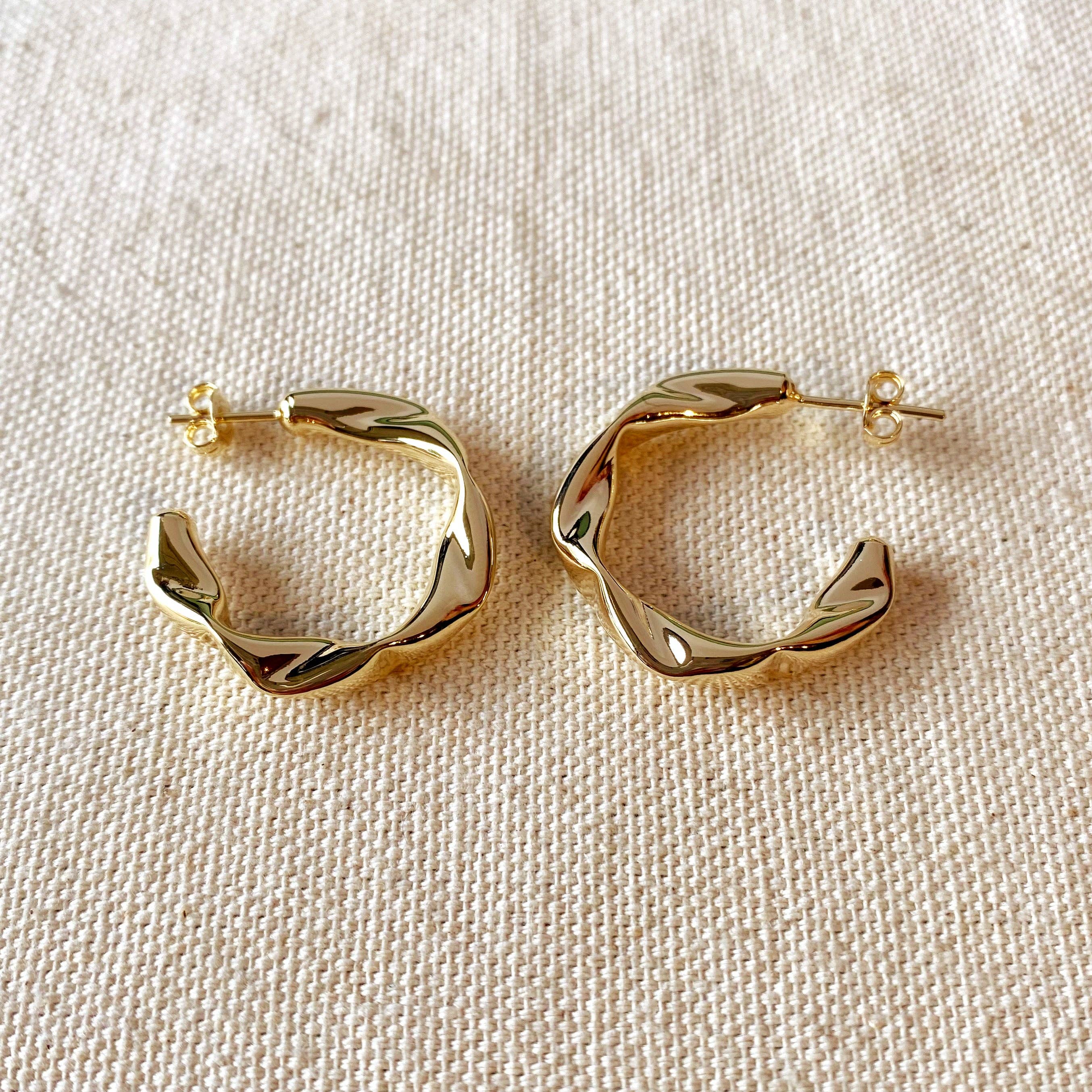 18k Gold Filled Crimped Half-Hoop Earrings, photo 3 of 4