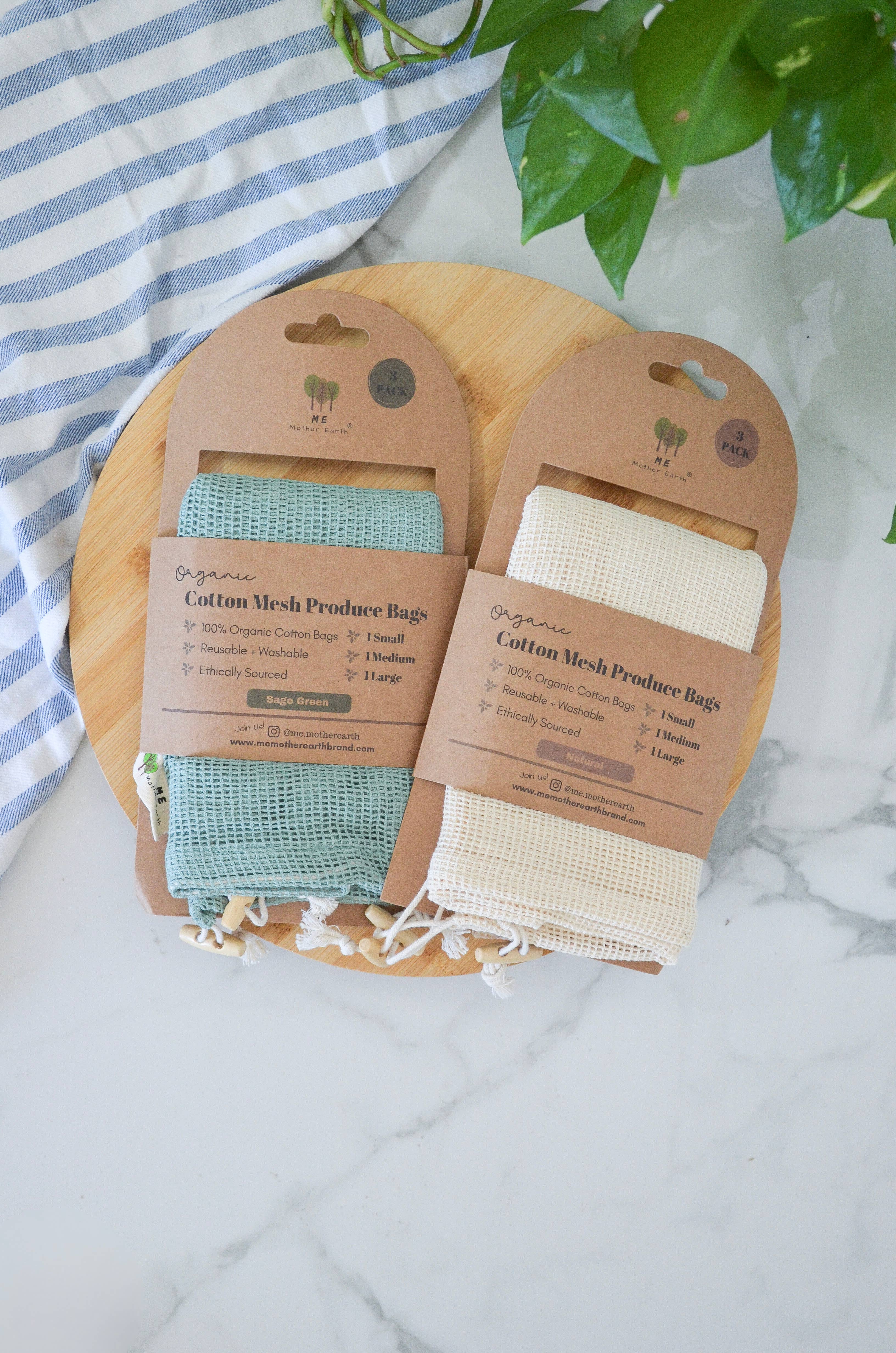 Organic Cotton Mesh Produce Bags- 3 Pack: Sage Green, photo 2 of 6