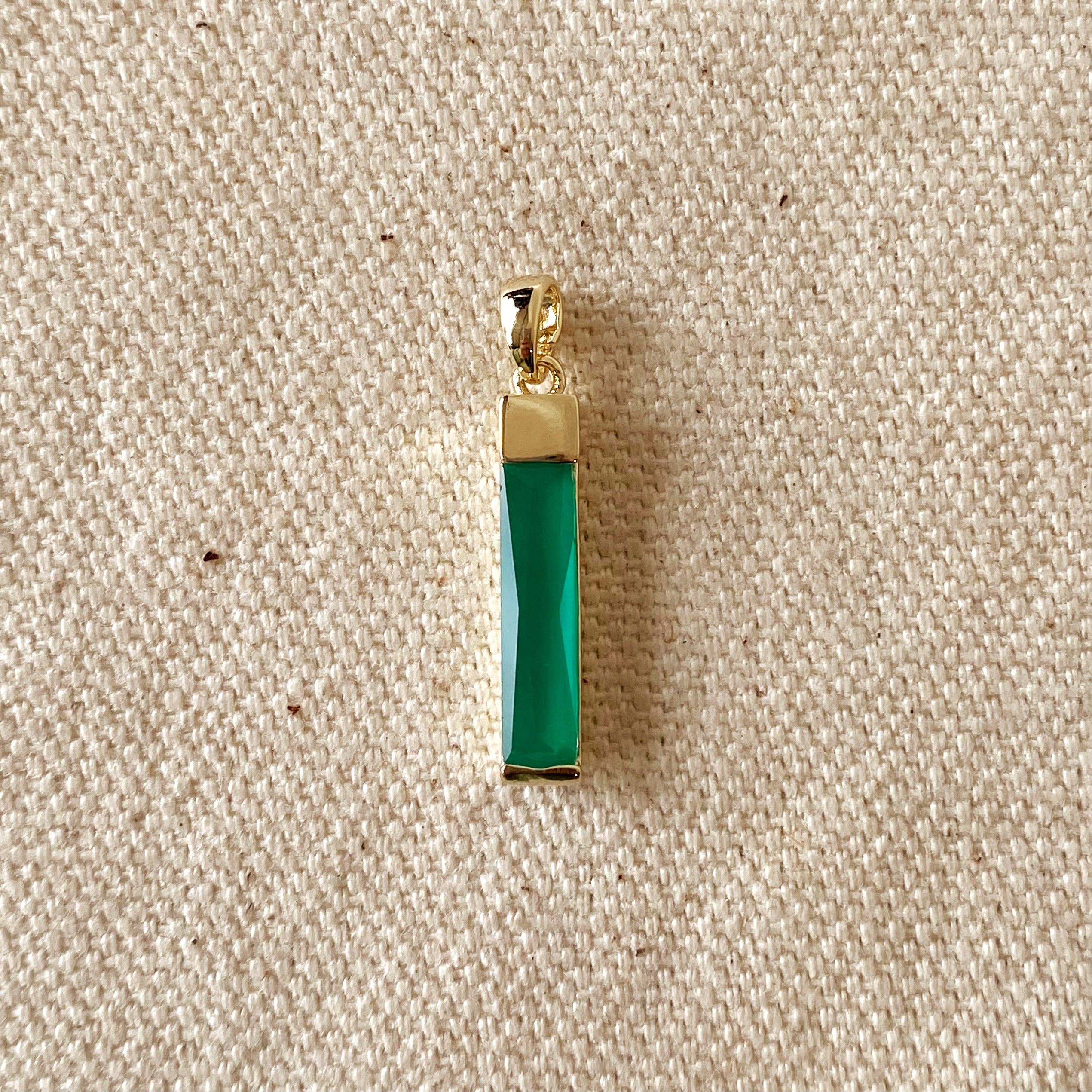 18k Gold Filled Long Emerald Crystal Baguette Charm, photo 2 of 2