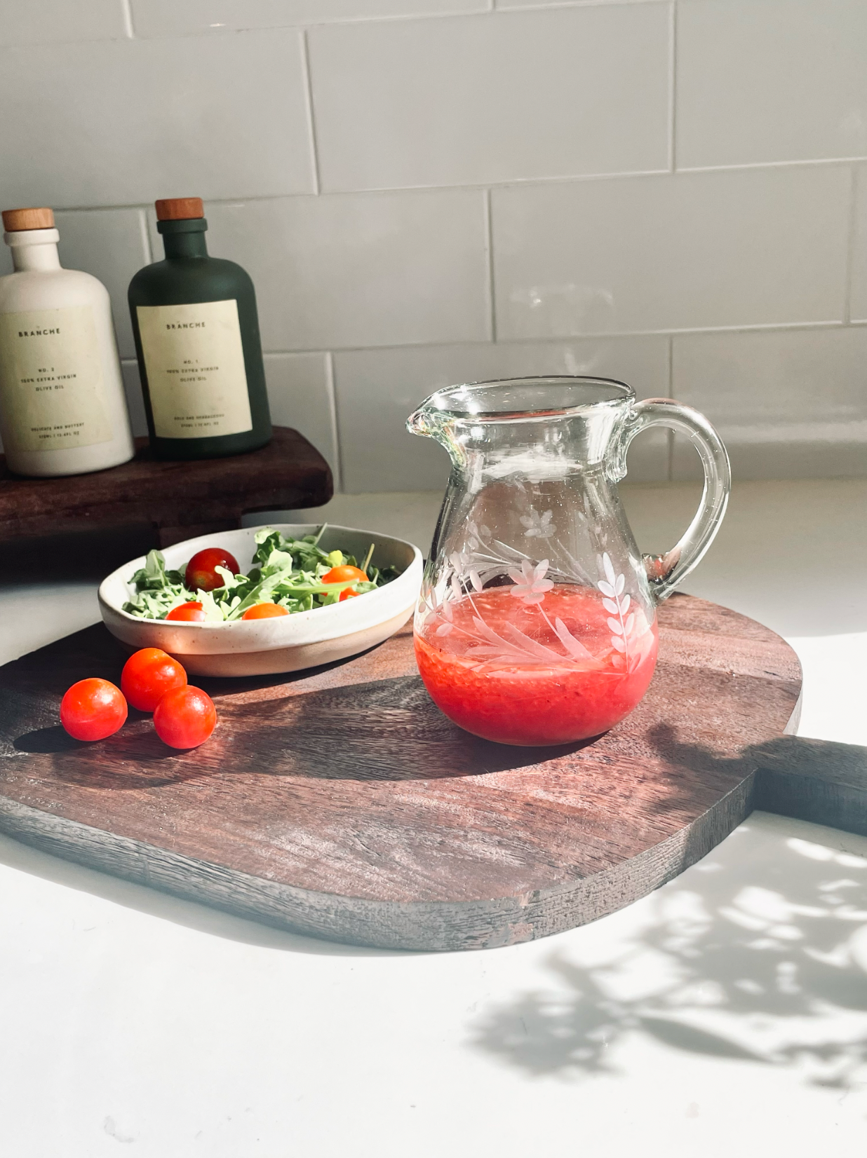 Hand-etched Blown Petite Pitcher, photo 4 of 5