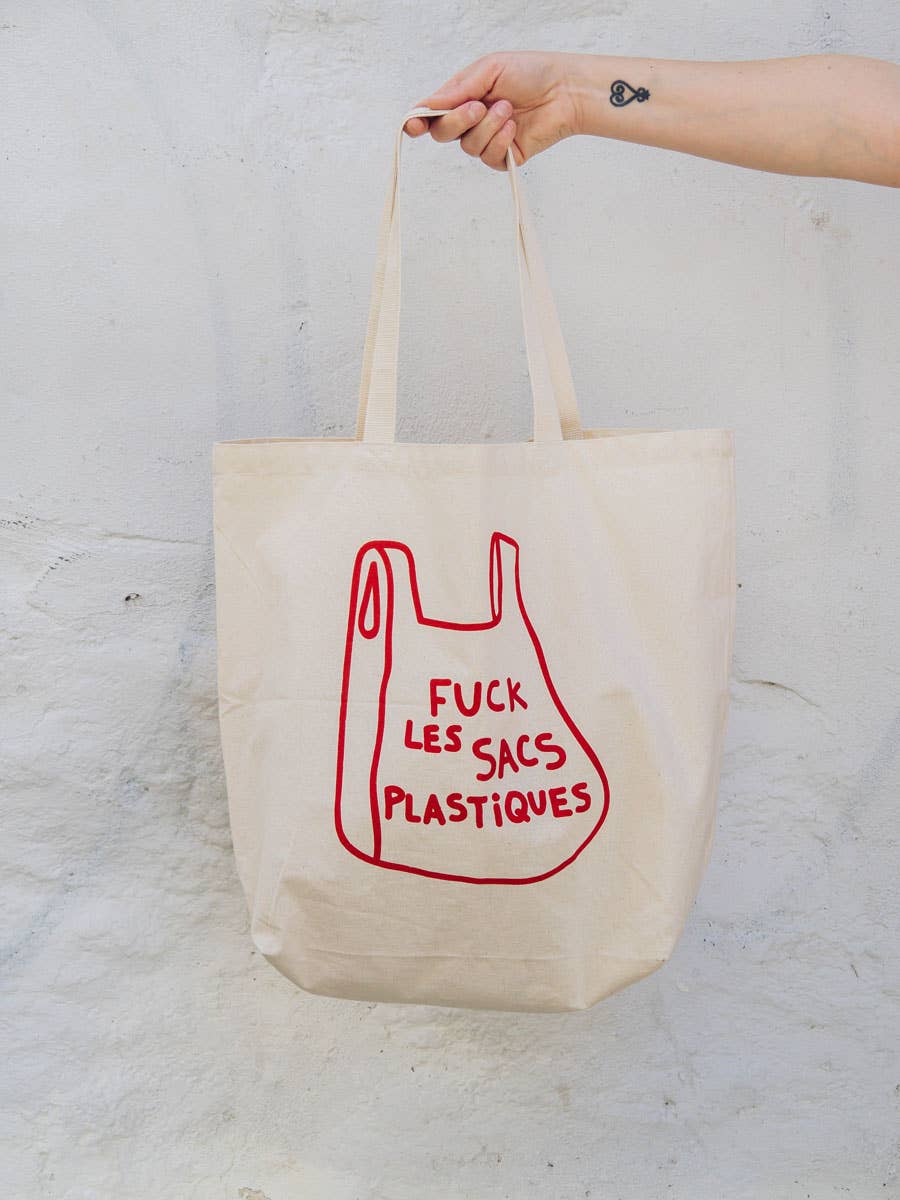 Fuck Plastique French Printed Cotton Tote Bag, photo 3 of 5
