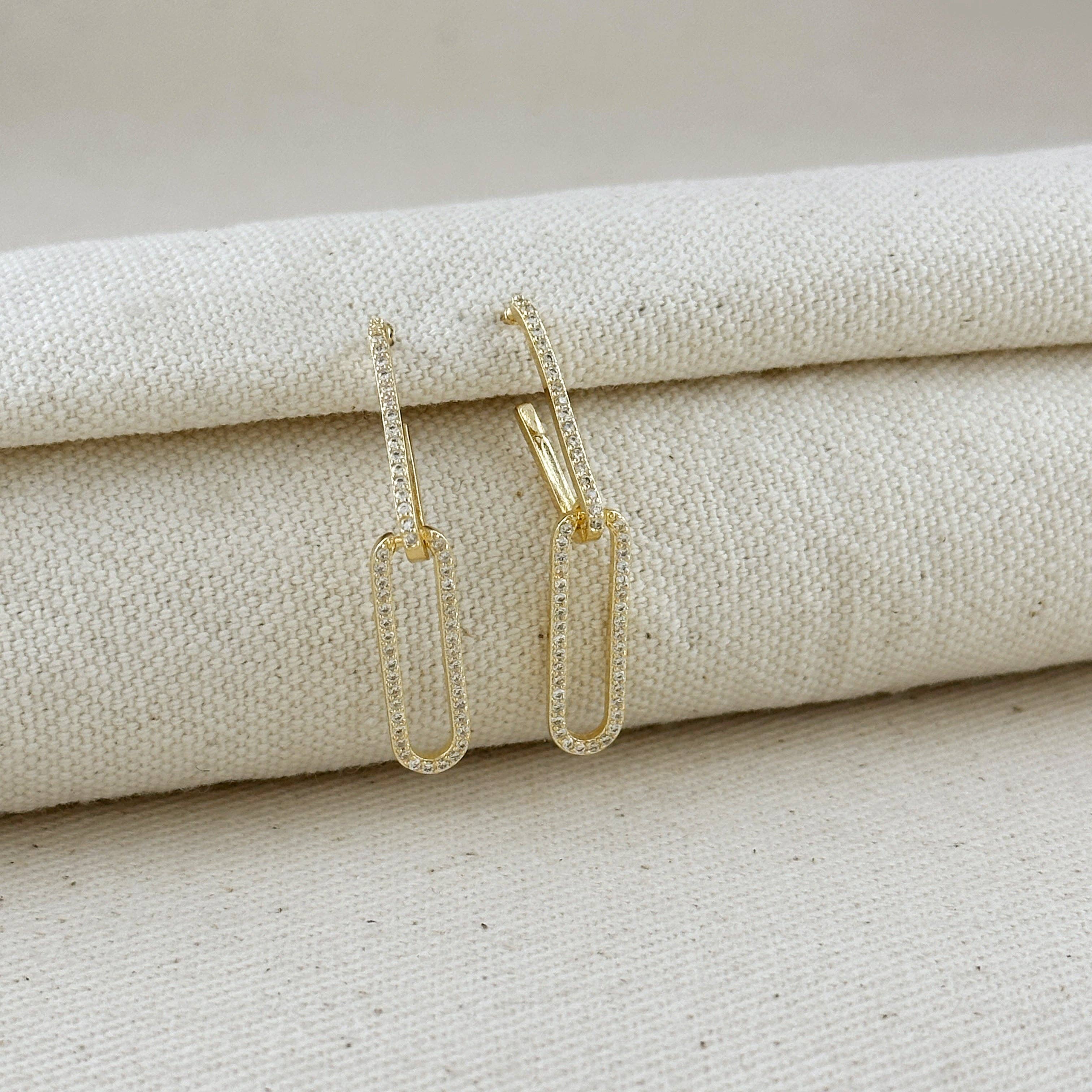 18k Gold Filled CZ Paperclip Drop Earrings, photo 1 of 7