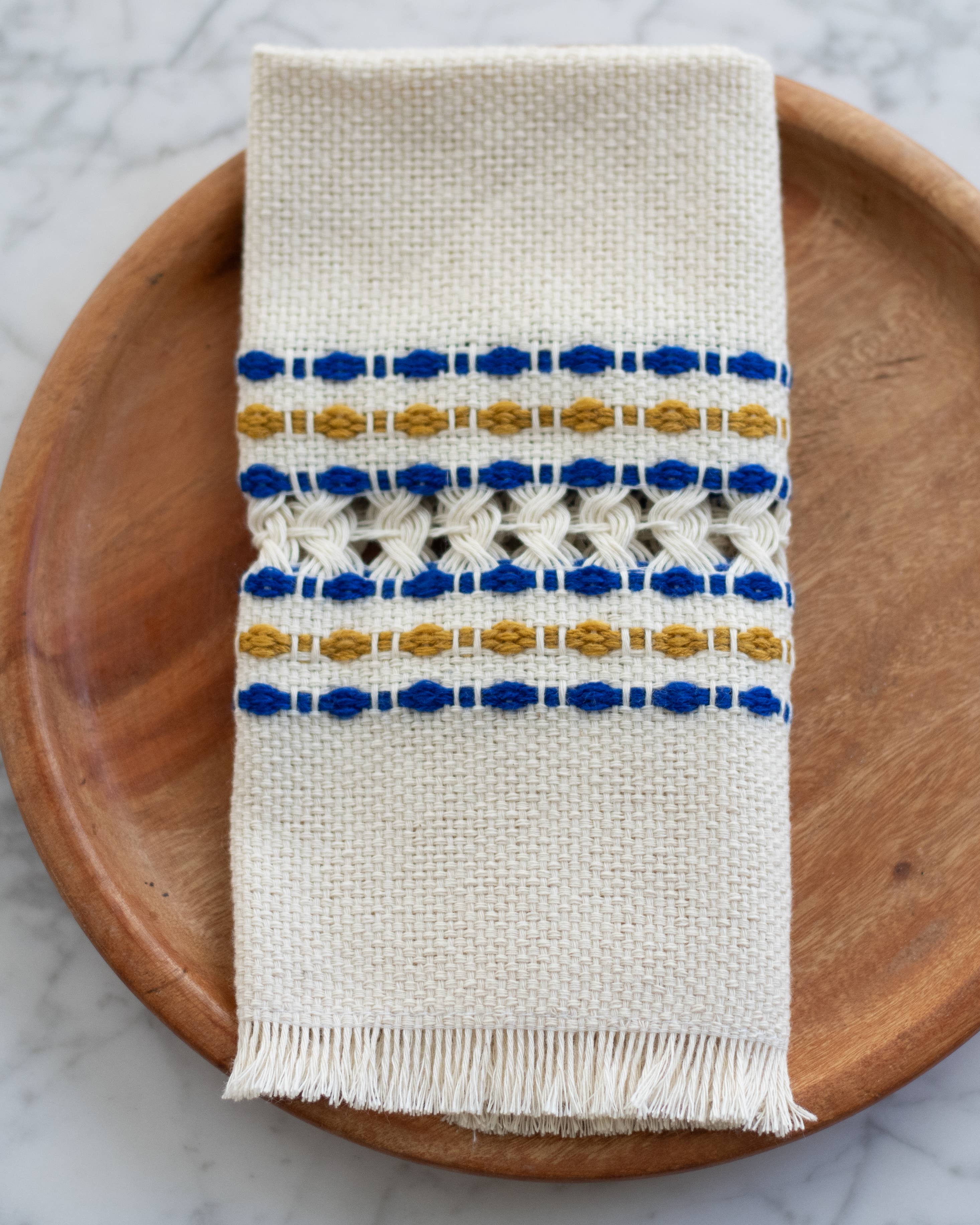 Handwoven Cotton Napkin - Blue and Yellow, photo 3 of 4