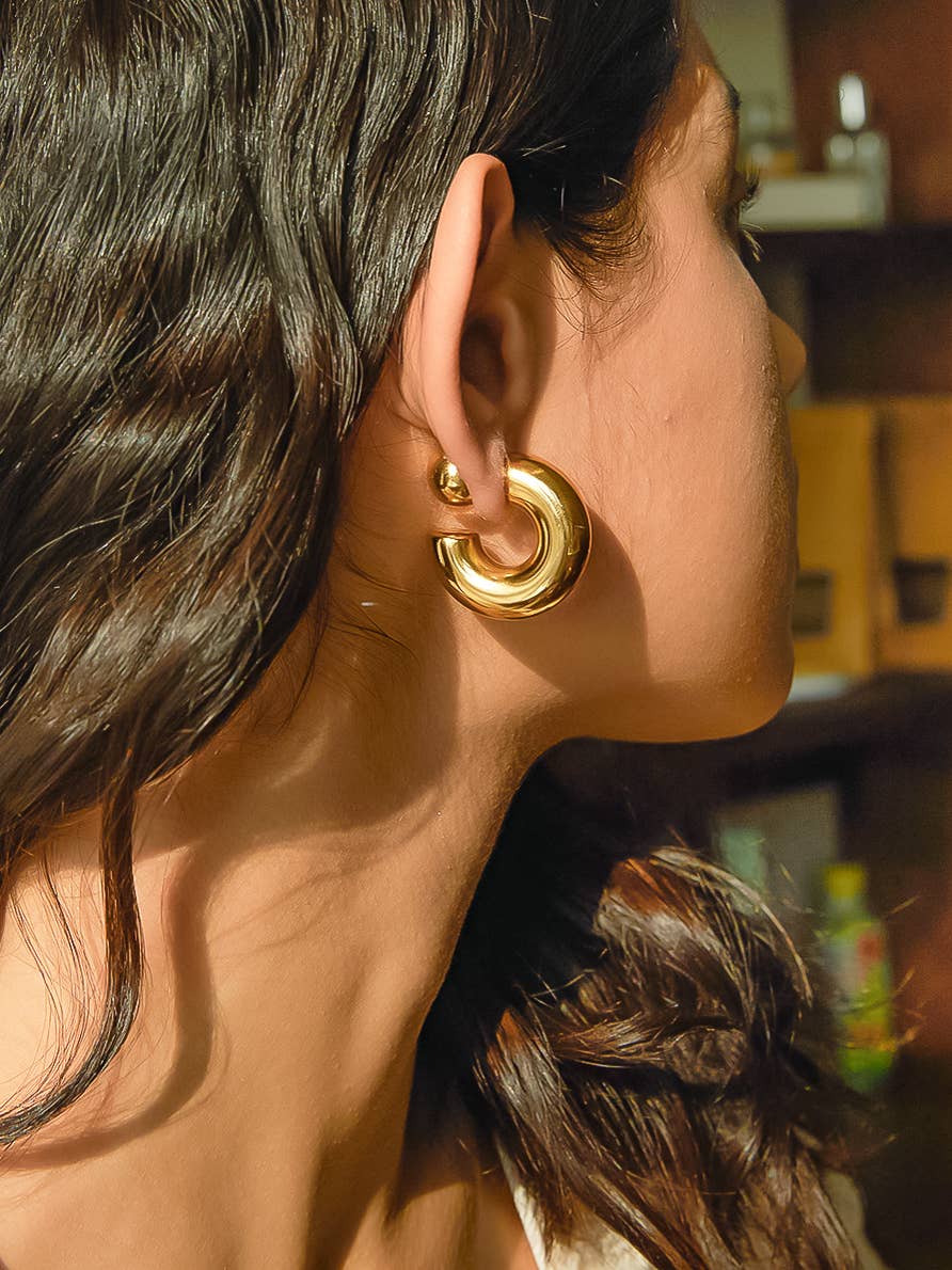 Fernanda 16K Gold Non-Tarnish Ball C Hoop Earring: Yellow Gold, photo 3 of 4