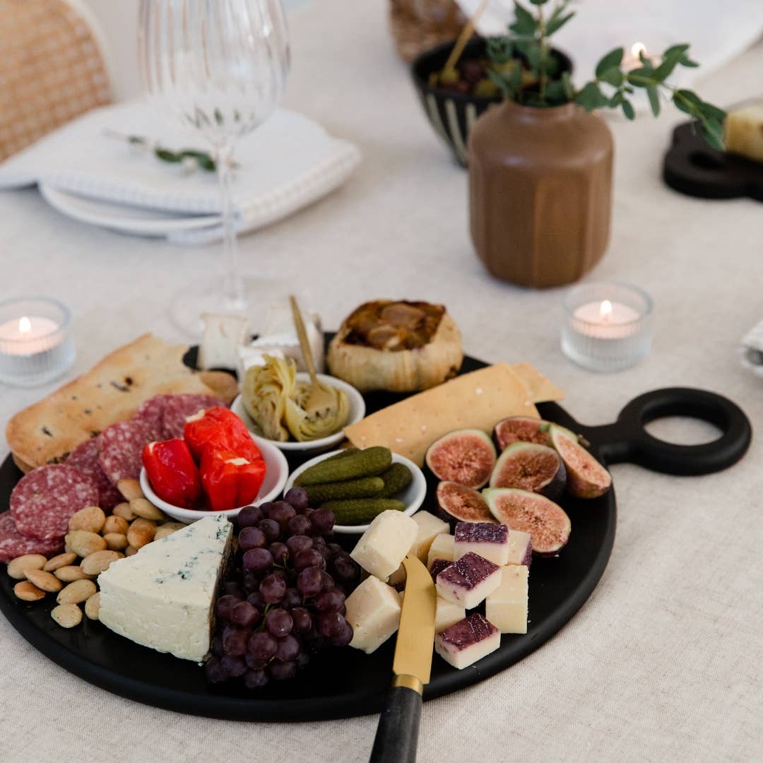Round Cheese Board with Handle | Black Charcuterie Board, photo 2 of 4
