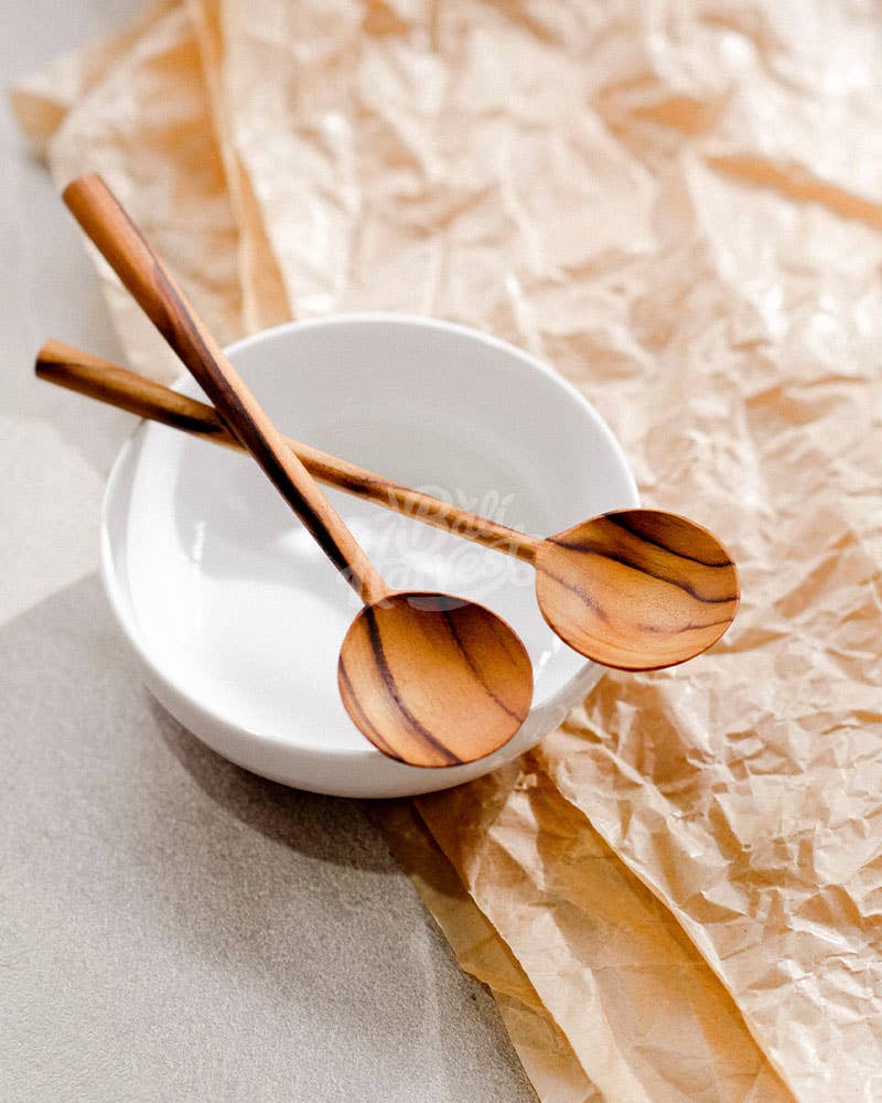 Round Teak Bowl Wooden Spoon, photo 5 of 8