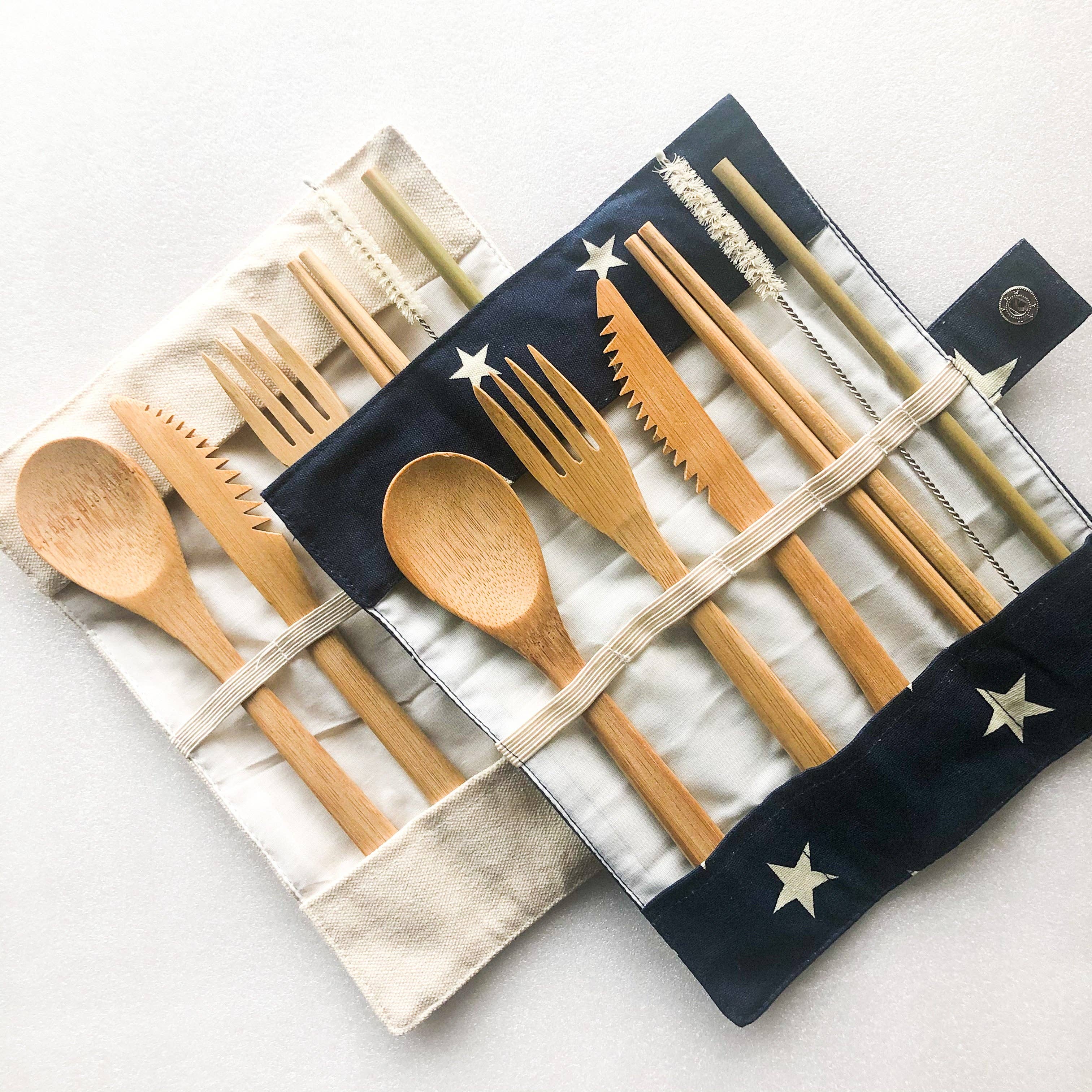 Bamboo Cutlery Set | Zero Waste Reusable | Washable Organic: Beige, photo 5 of 6