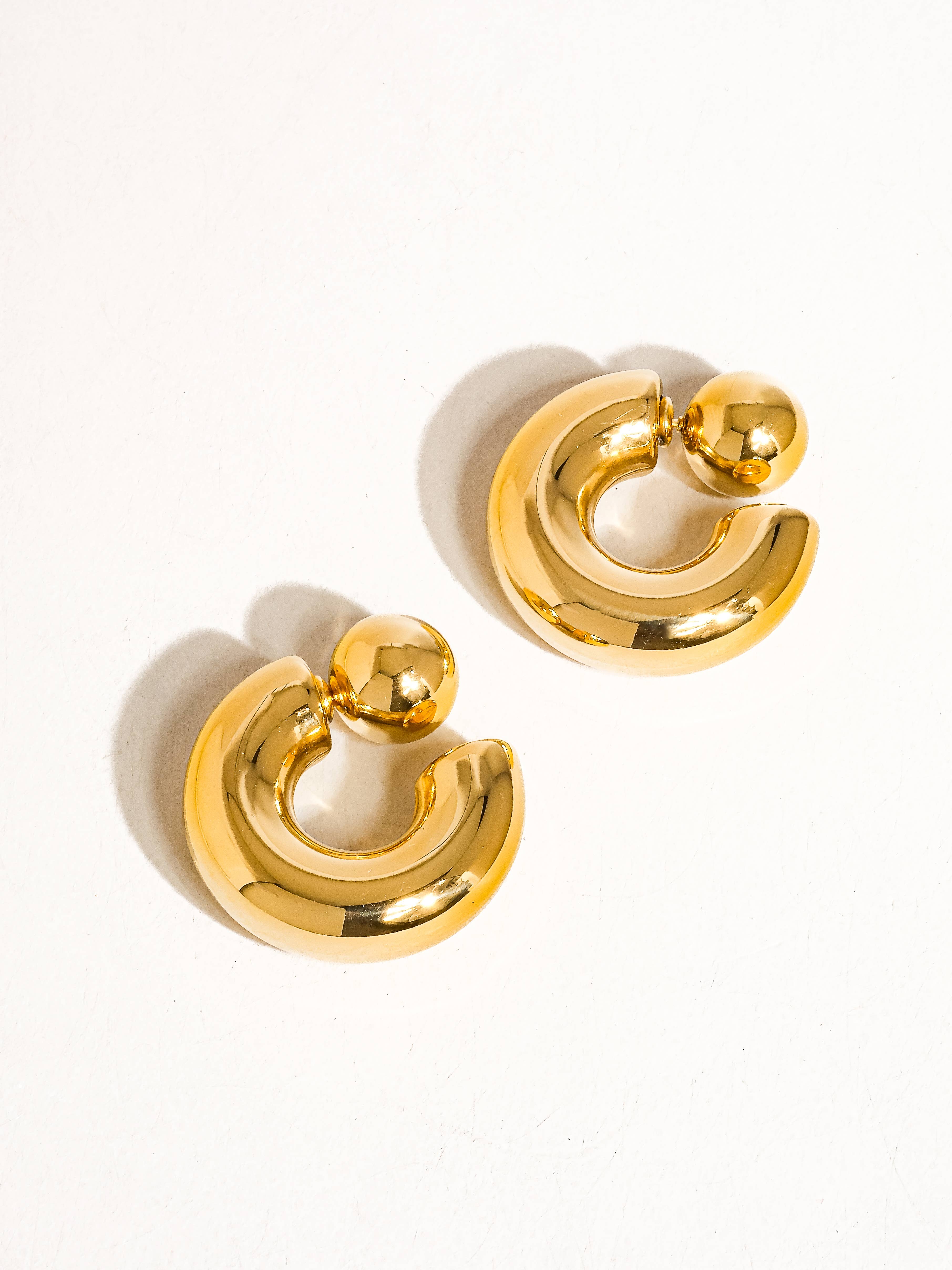Fernanda 16K Gold Non-Tarnish Ball C Hoop Earring: Yellow Gold, photo 1 of 4