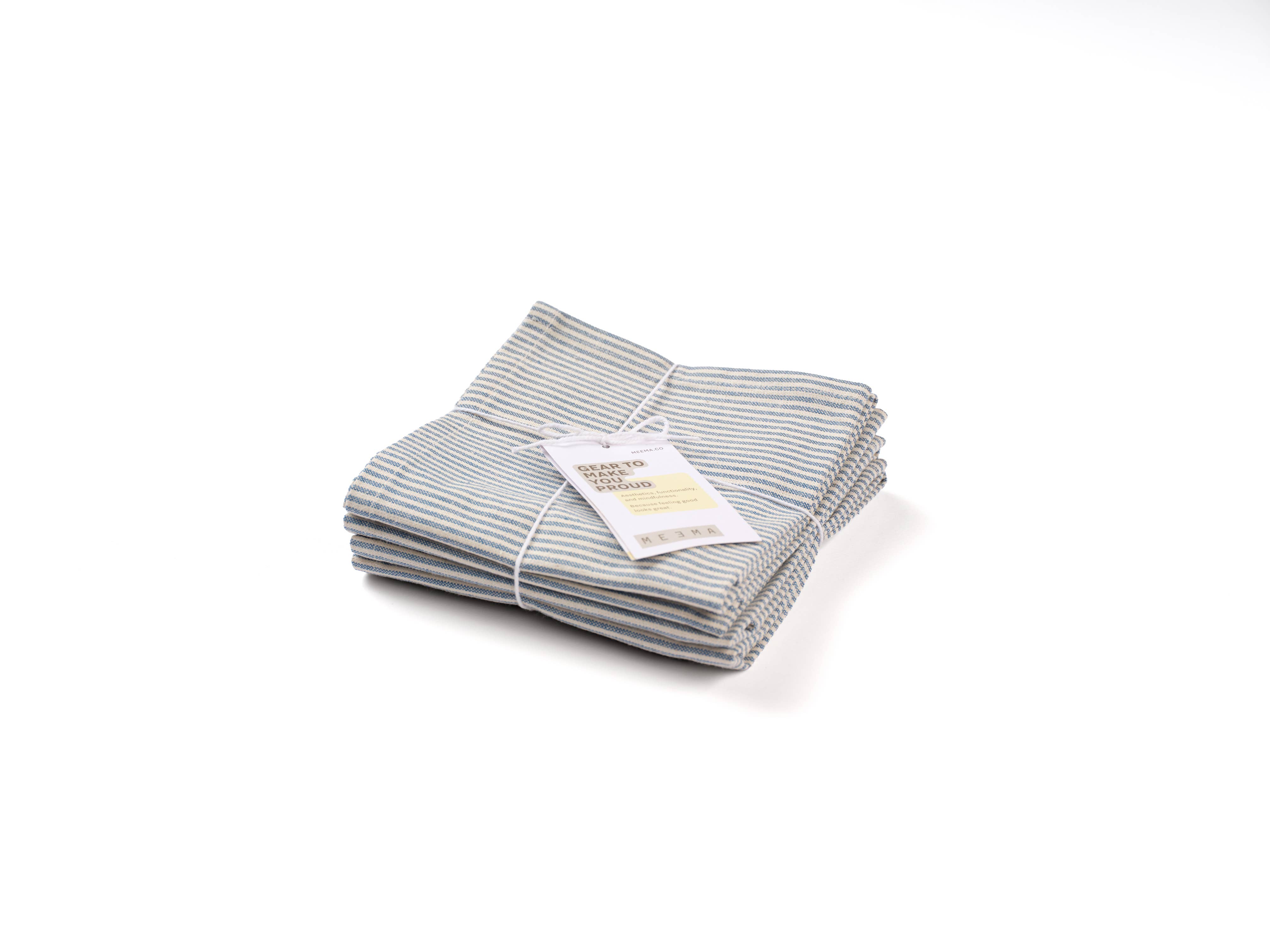 Cloth Dinner Napkins – Cotton Set of 4, Stripes & Solid: Blue Pinstriped, photo 5 of 8