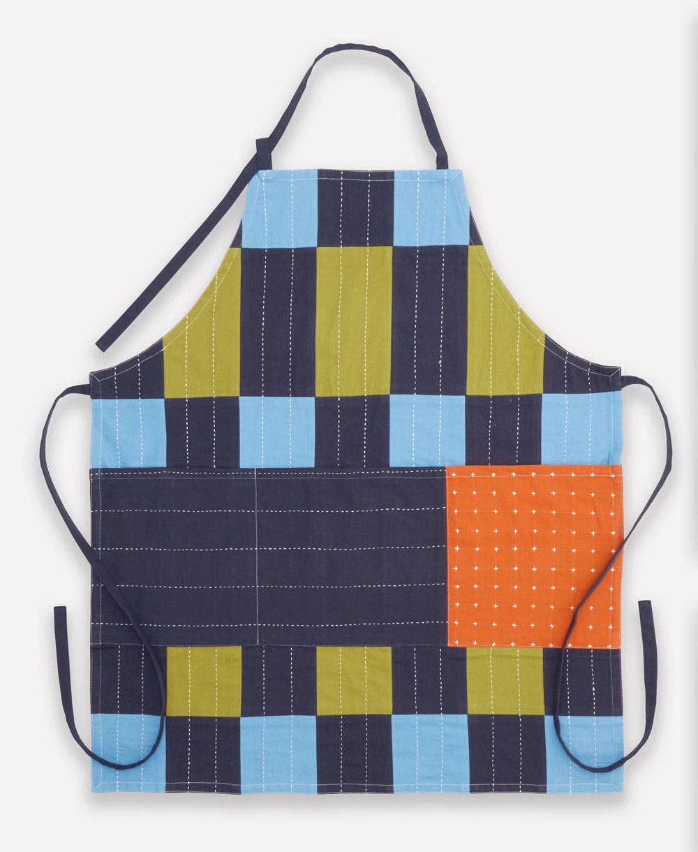 Trellis Organic Cotton Bib Apron - Dusk Blue, photo 2 of 3