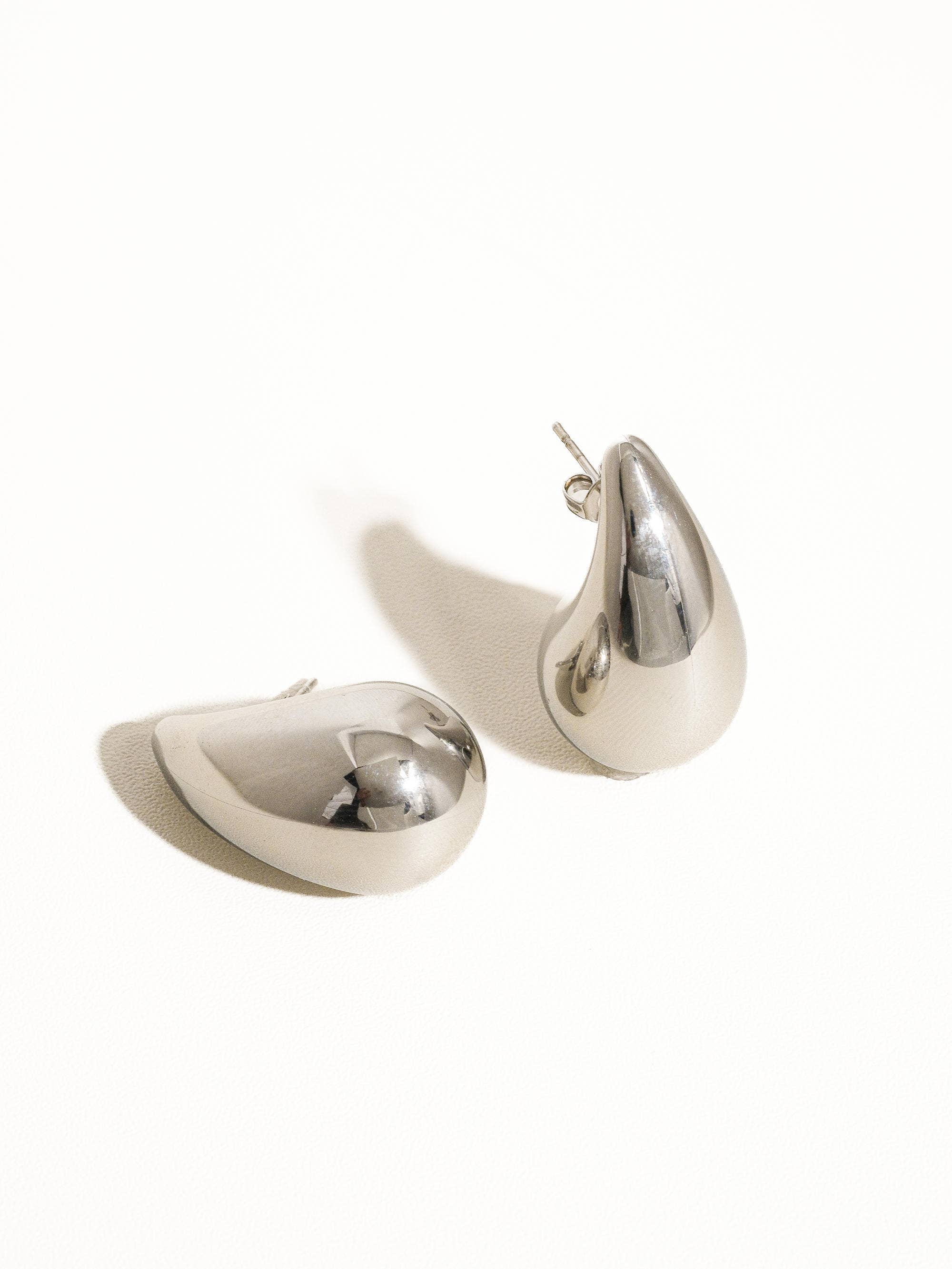 Colette 18K Gold Non-Tarnish Large Huggie Droplet Earring: Silver, photo 1 of 7