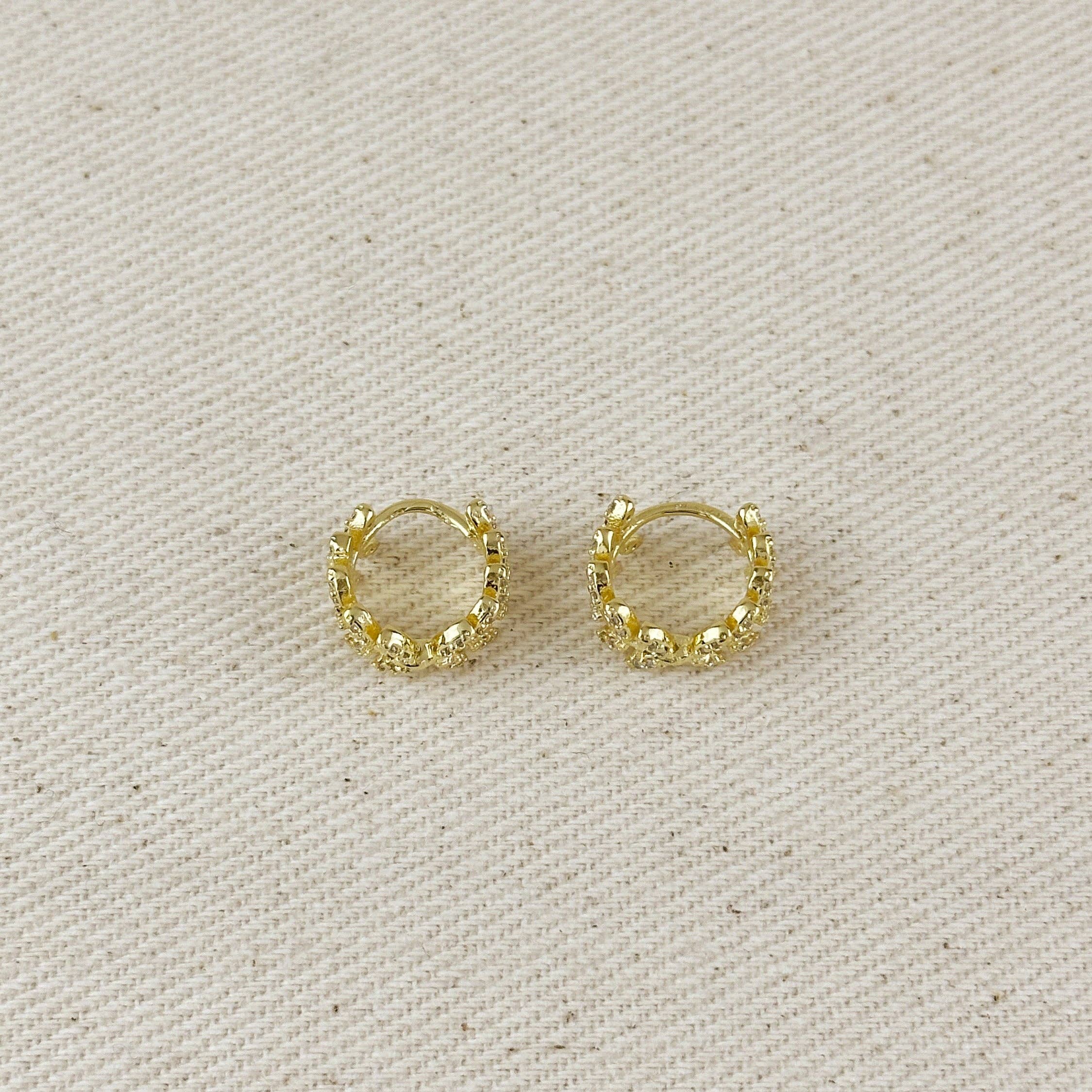 18k Gold Filled CZ Leaf Clicker Hoop Earrings, photo 7 of 8