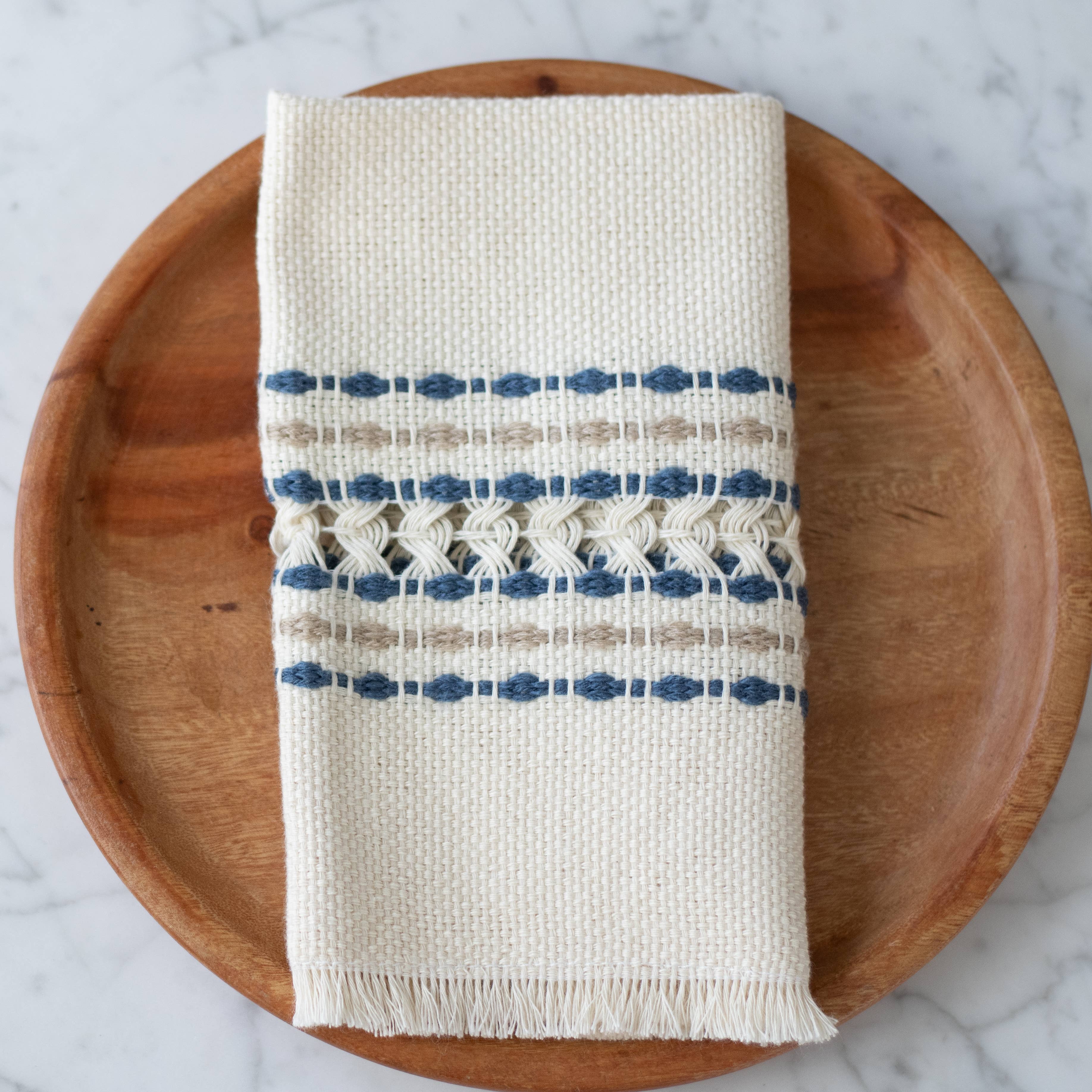 Handwoven Cotton Napkin - Blue and Tan, photo 1 of 6