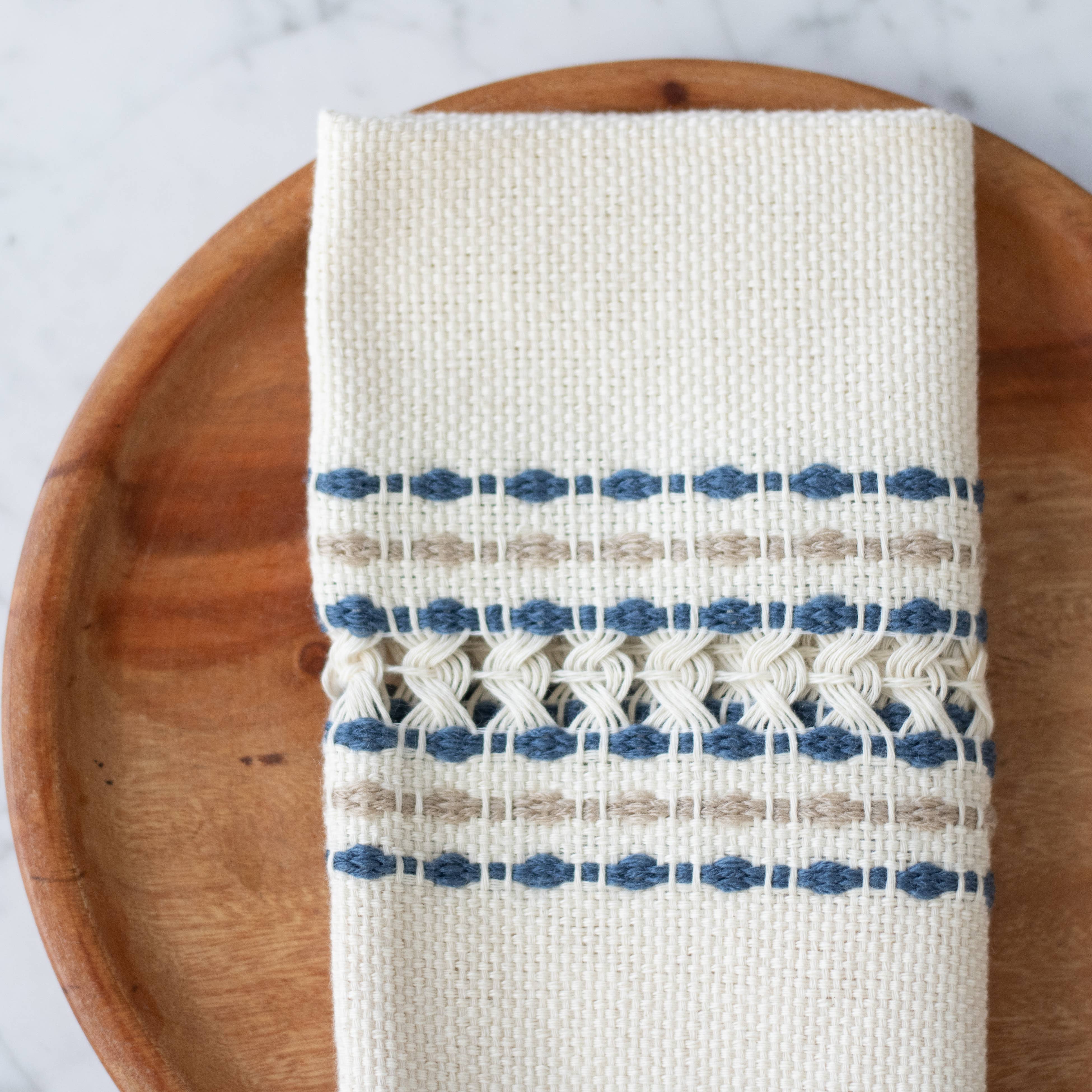 Handwoven Cotton Napkin - Blue and Tan, photo 6 of 6