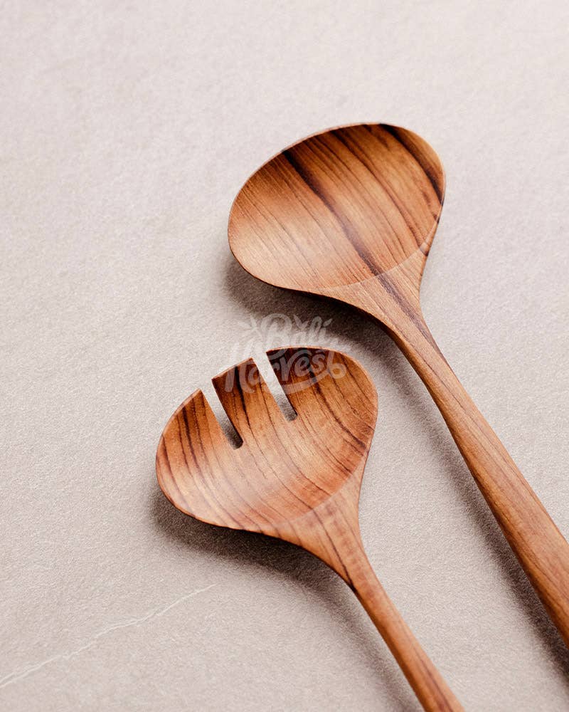 Teak Wooden Salad Servers Set - Salad Spoon Fork Spatula, photo 1 of 3