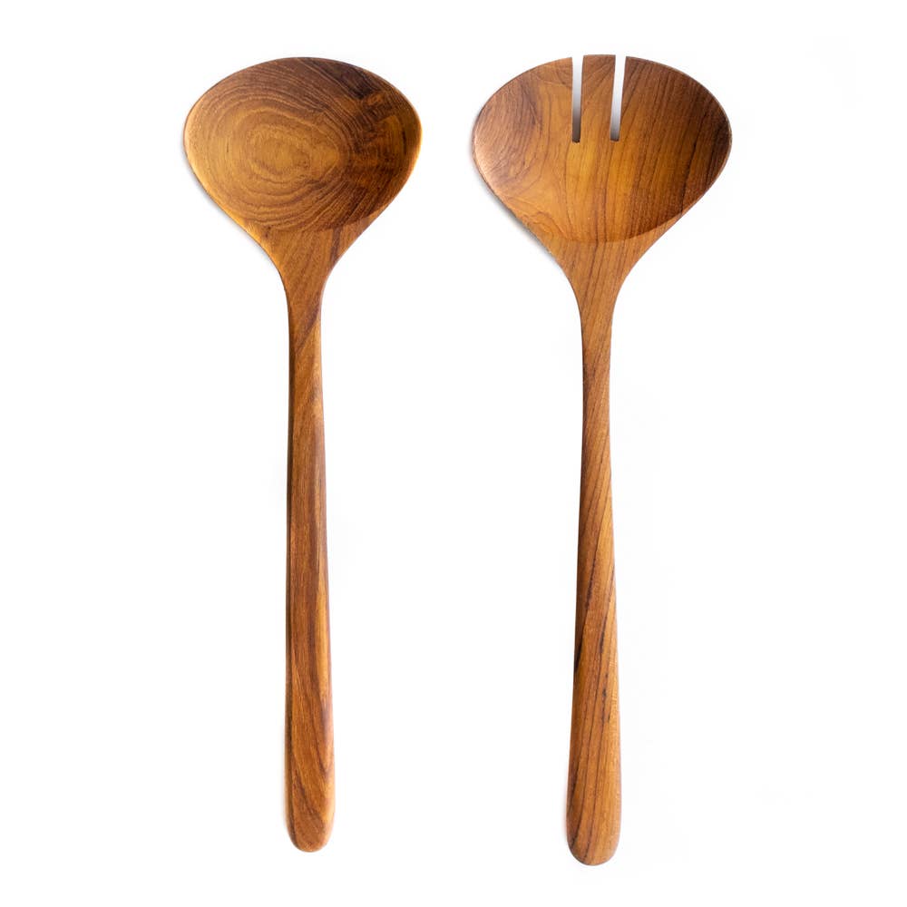 Teak Wooden Salad Servers Set - Salad Spoon Fork Spatula, photo 3 of 3