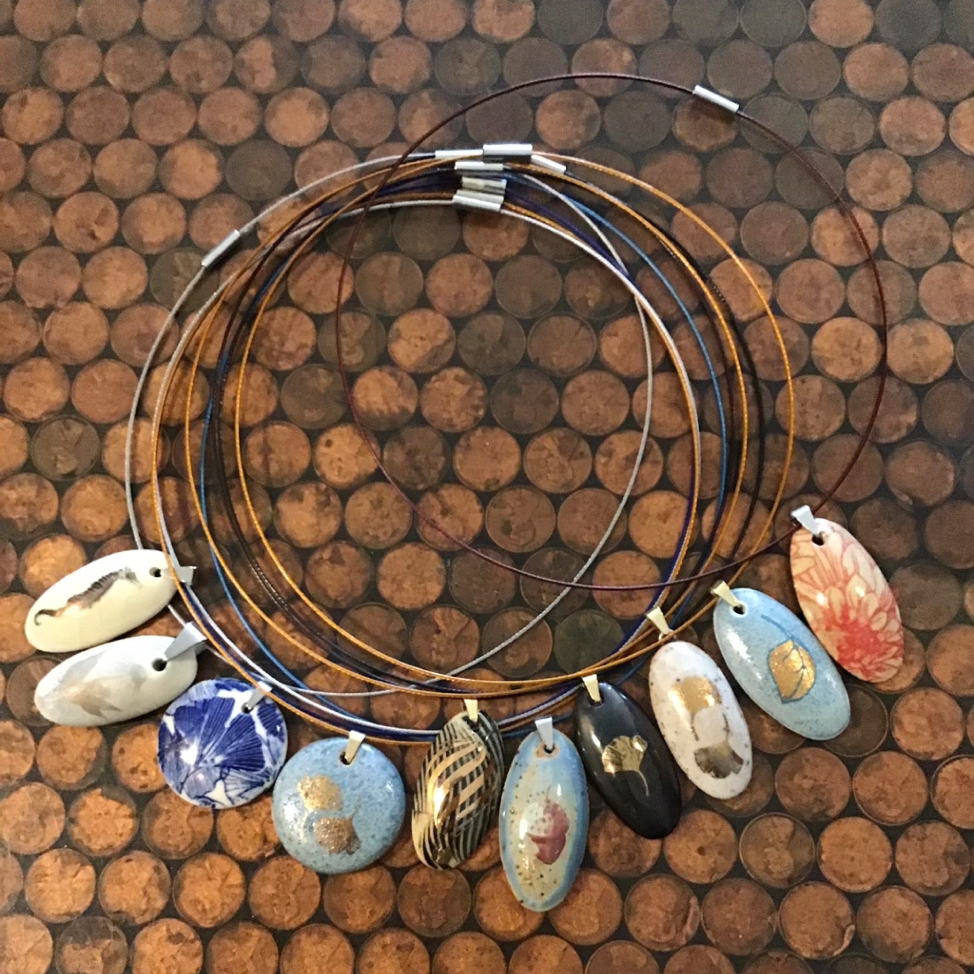 Ceramic Pendant with wire chain - 18” length - assorted