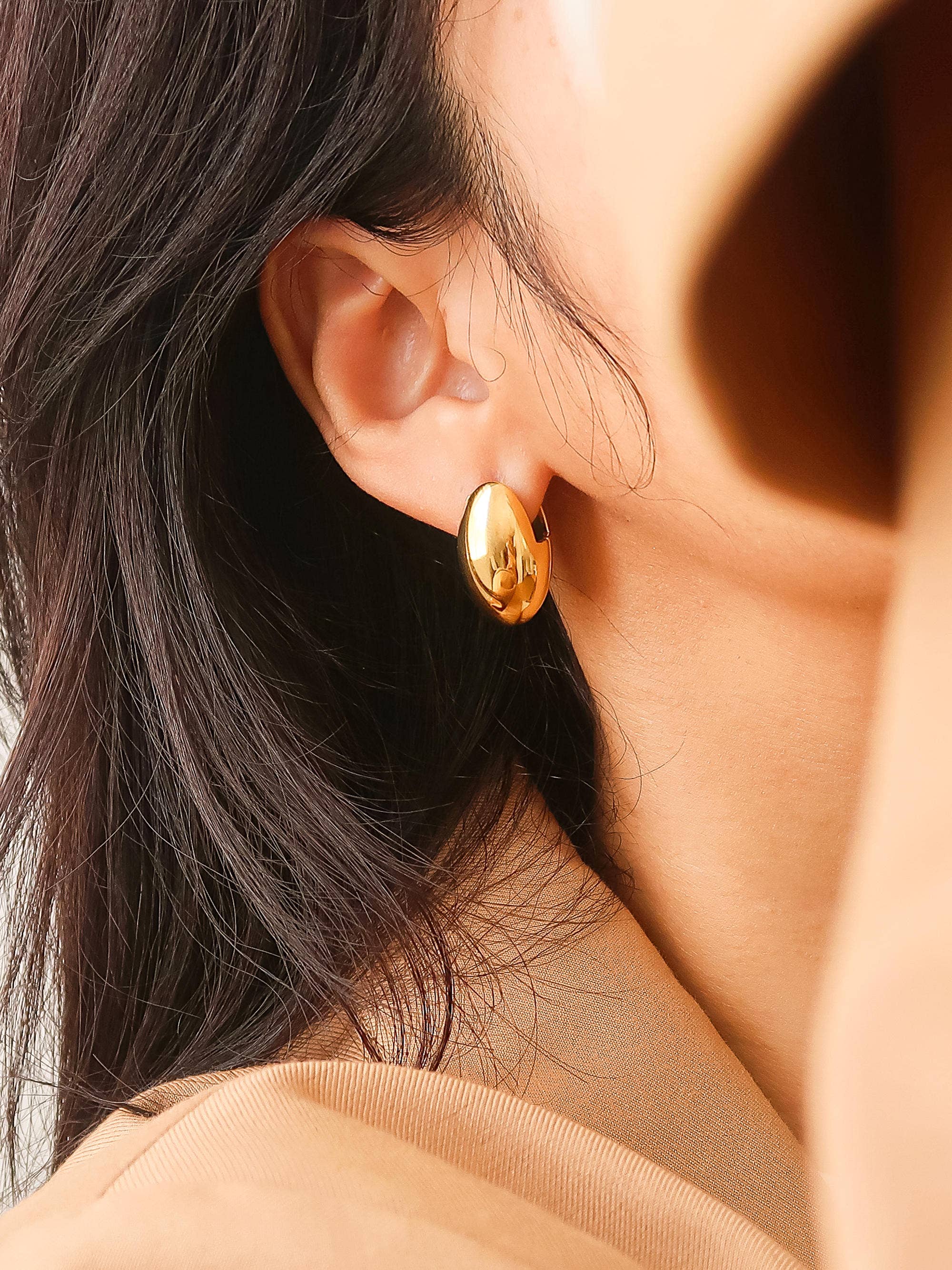 Elio 18K Gold Non-Tarnish Classic Oval Droplet Earring: Yellow Gold, photo 4 of 4