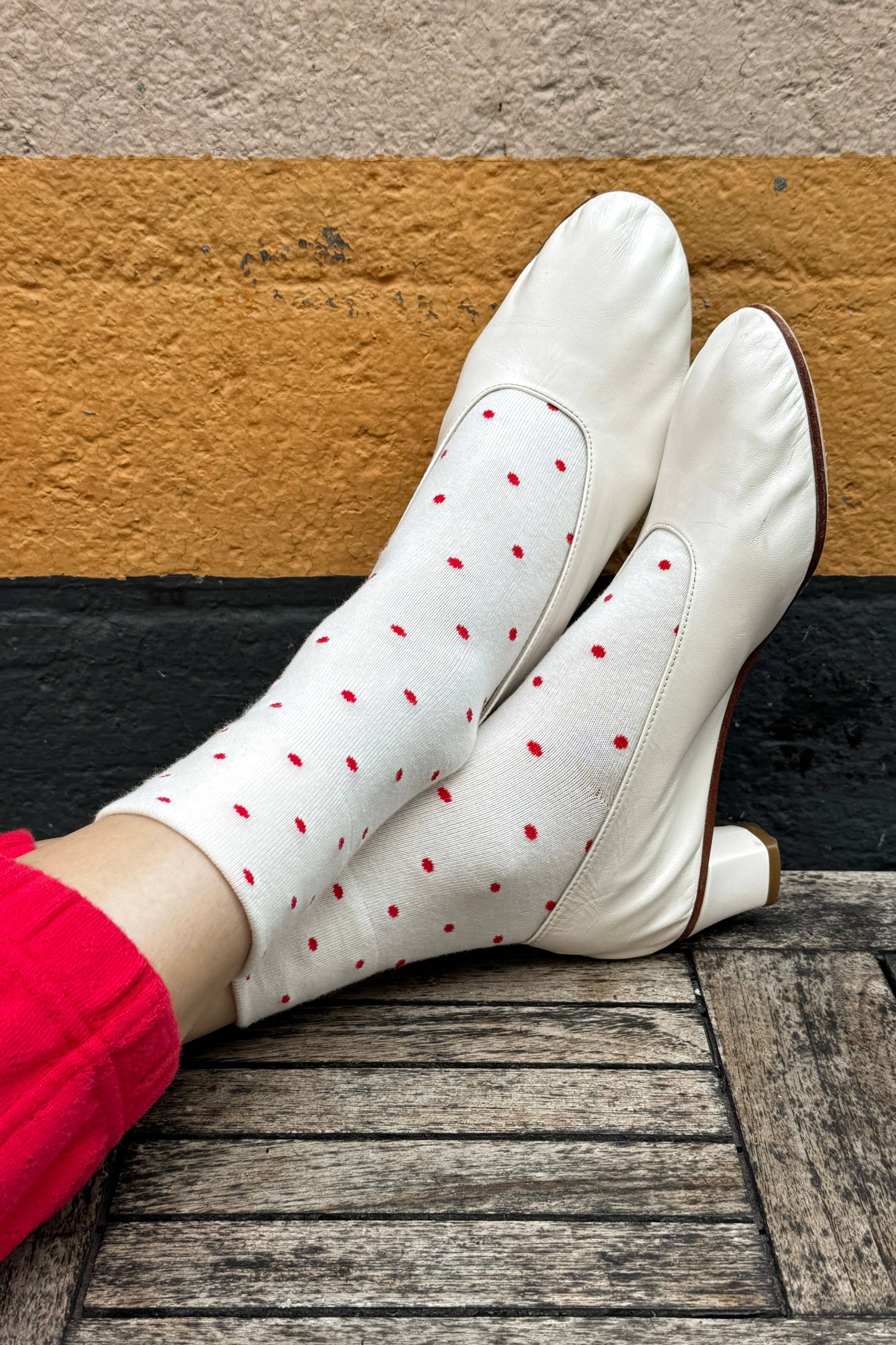 Polka Dot Sneaker Socks: CREAM/RED, photo 3 of 4