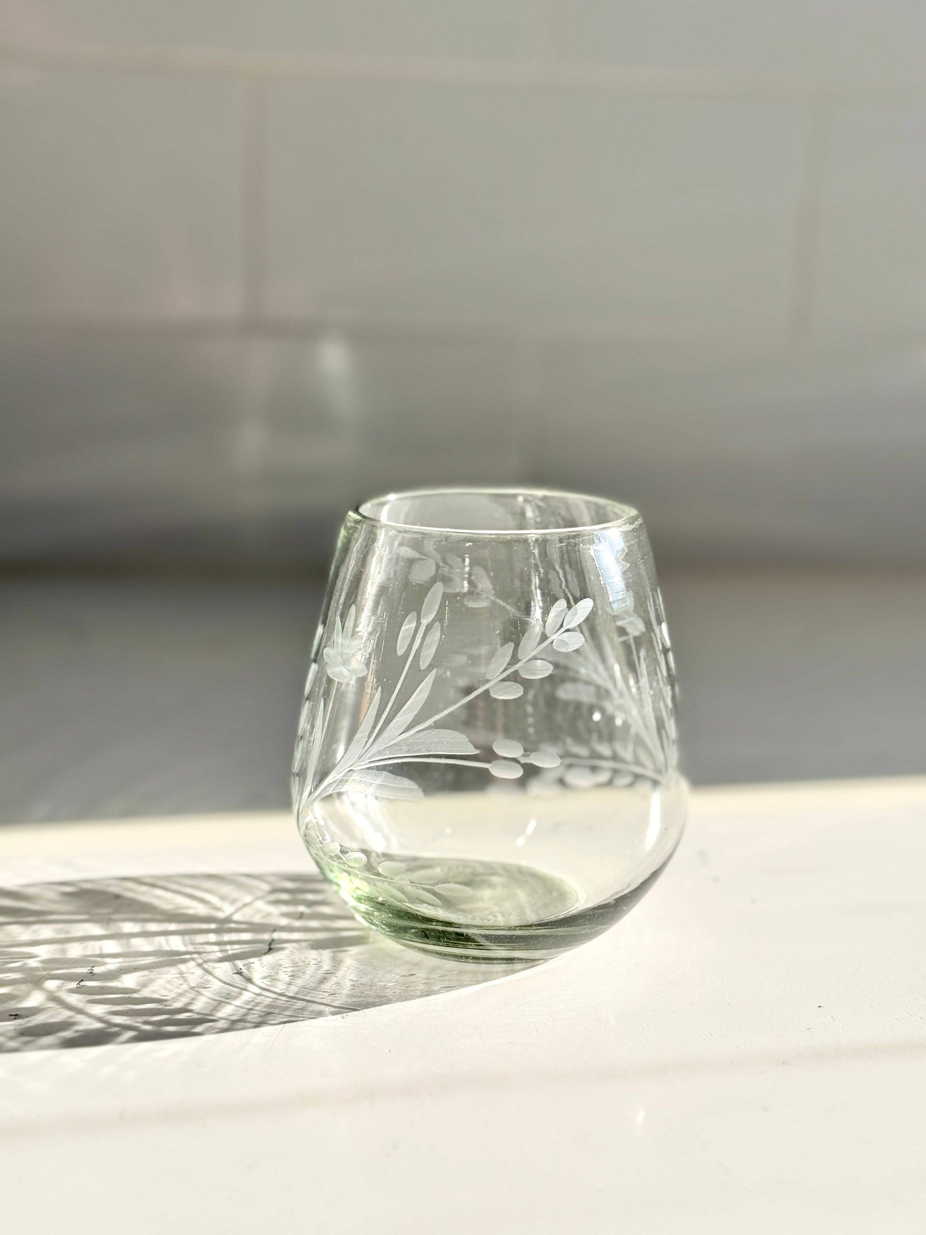 Hand-etched Blown Oval Glass, photo 1 of 4