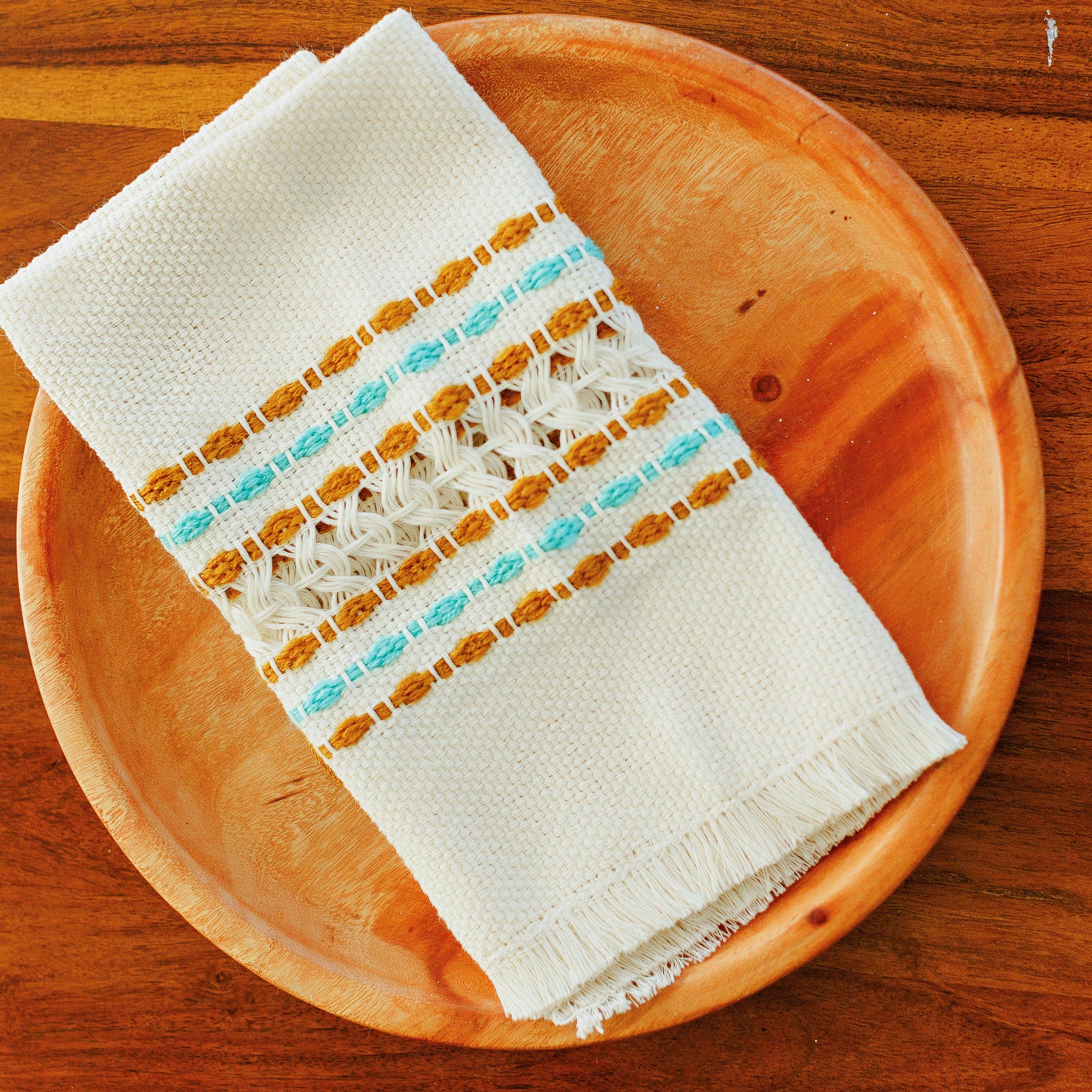 Handwoven Cotton Napkin - Mustard and Teal, photo 3 of 3